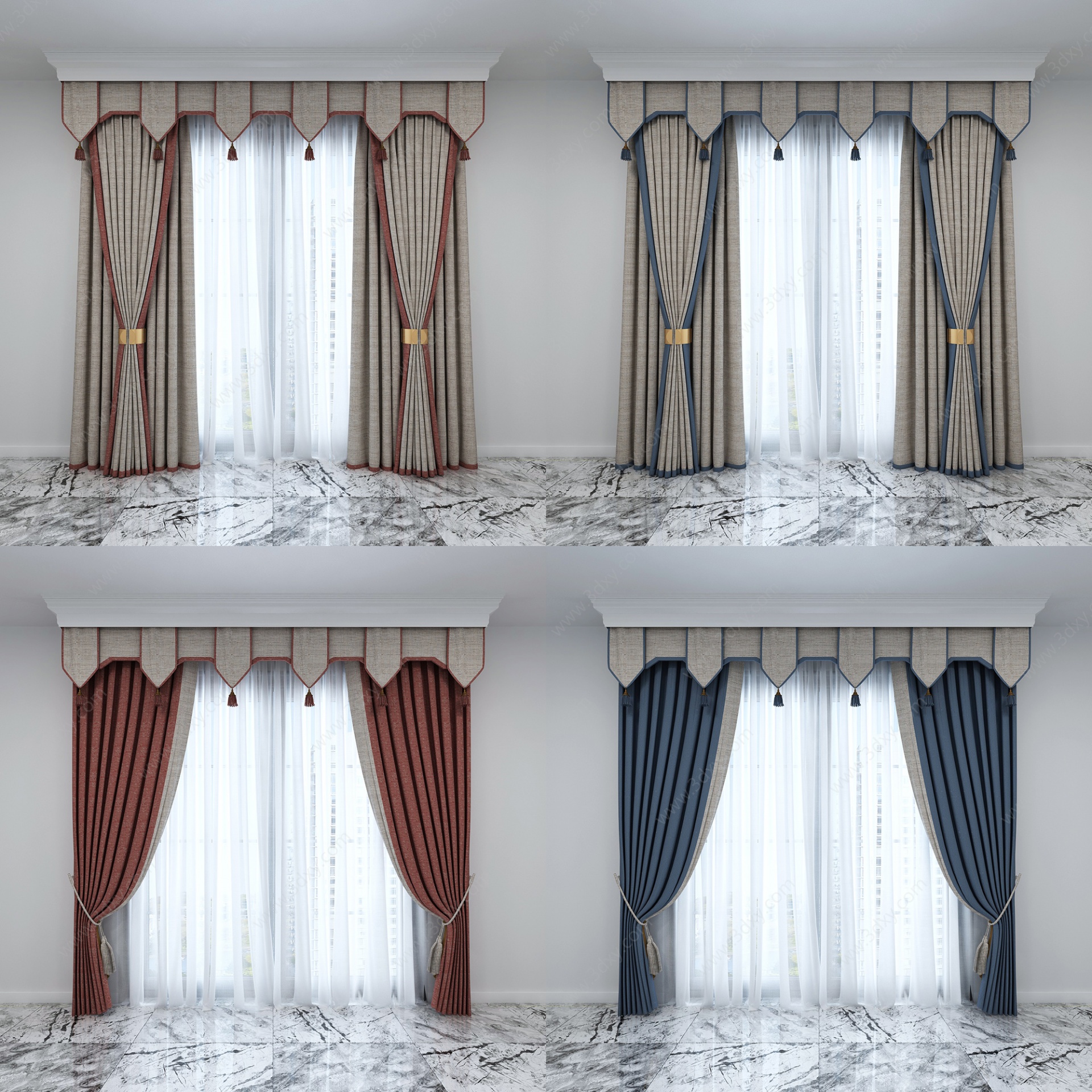 中式窗帘3D模型