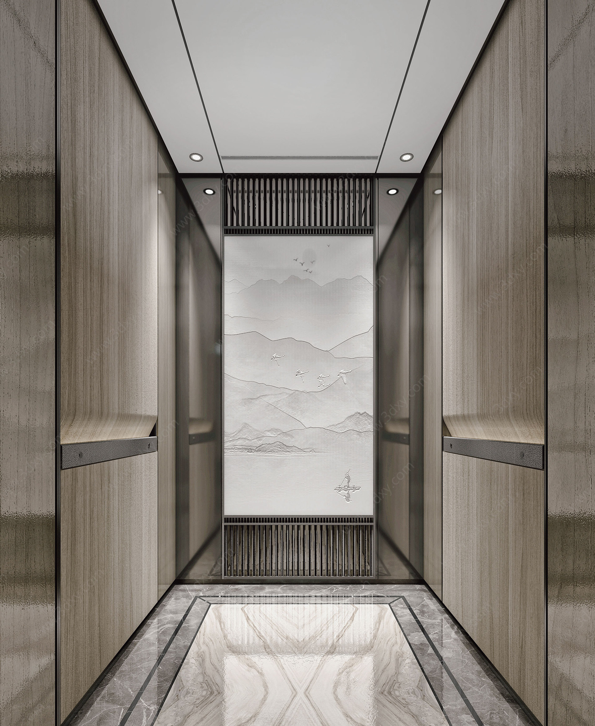 新中式电梯轿厢3D模型