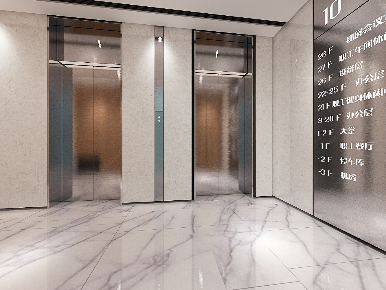 现代电梯前室楼层指示牌3D模型