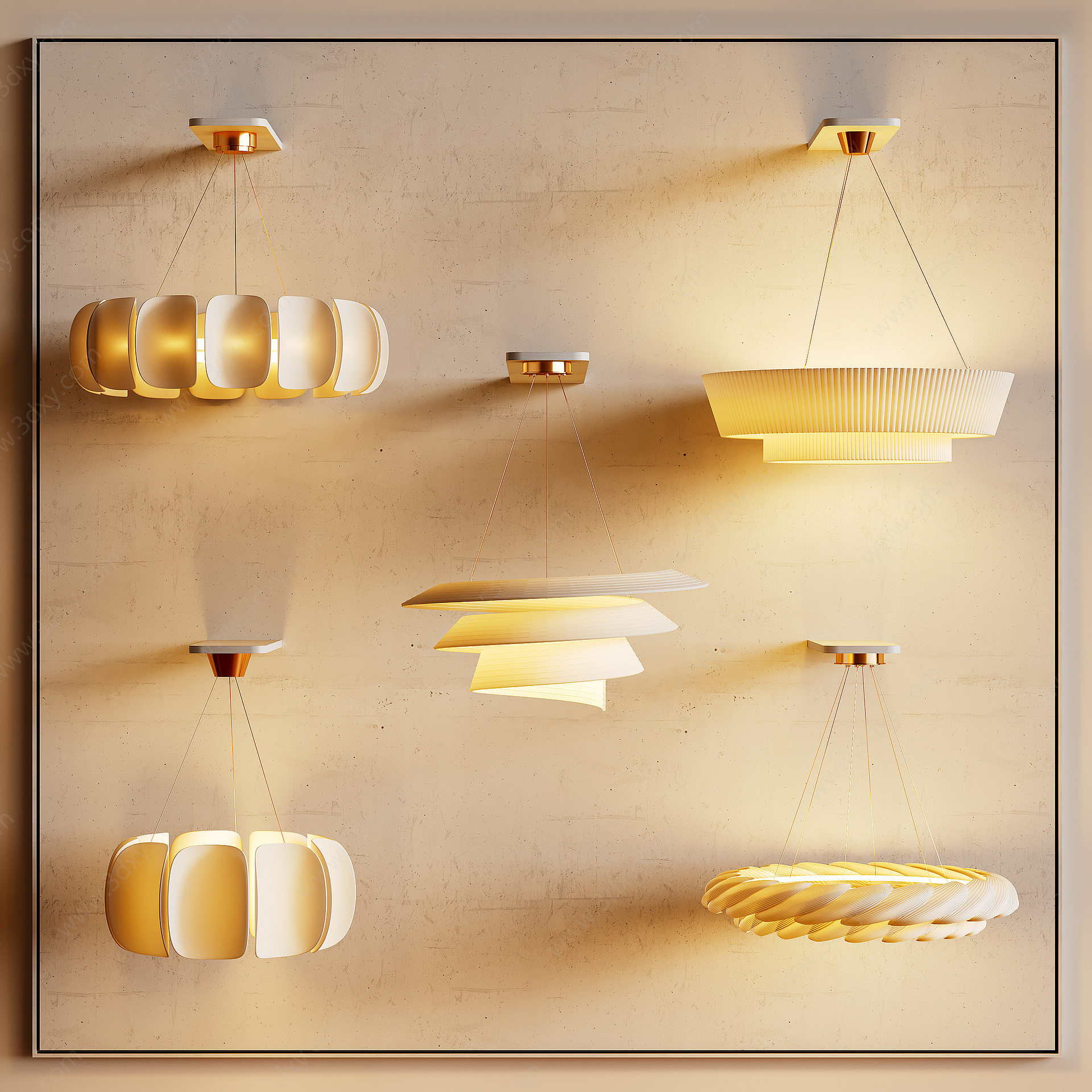 现代奶油风创意吊灯组合3D模型