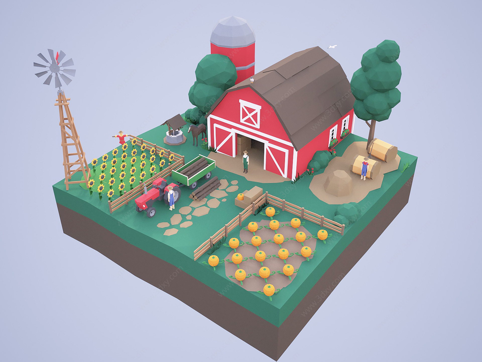现代卡通农场3D模型
