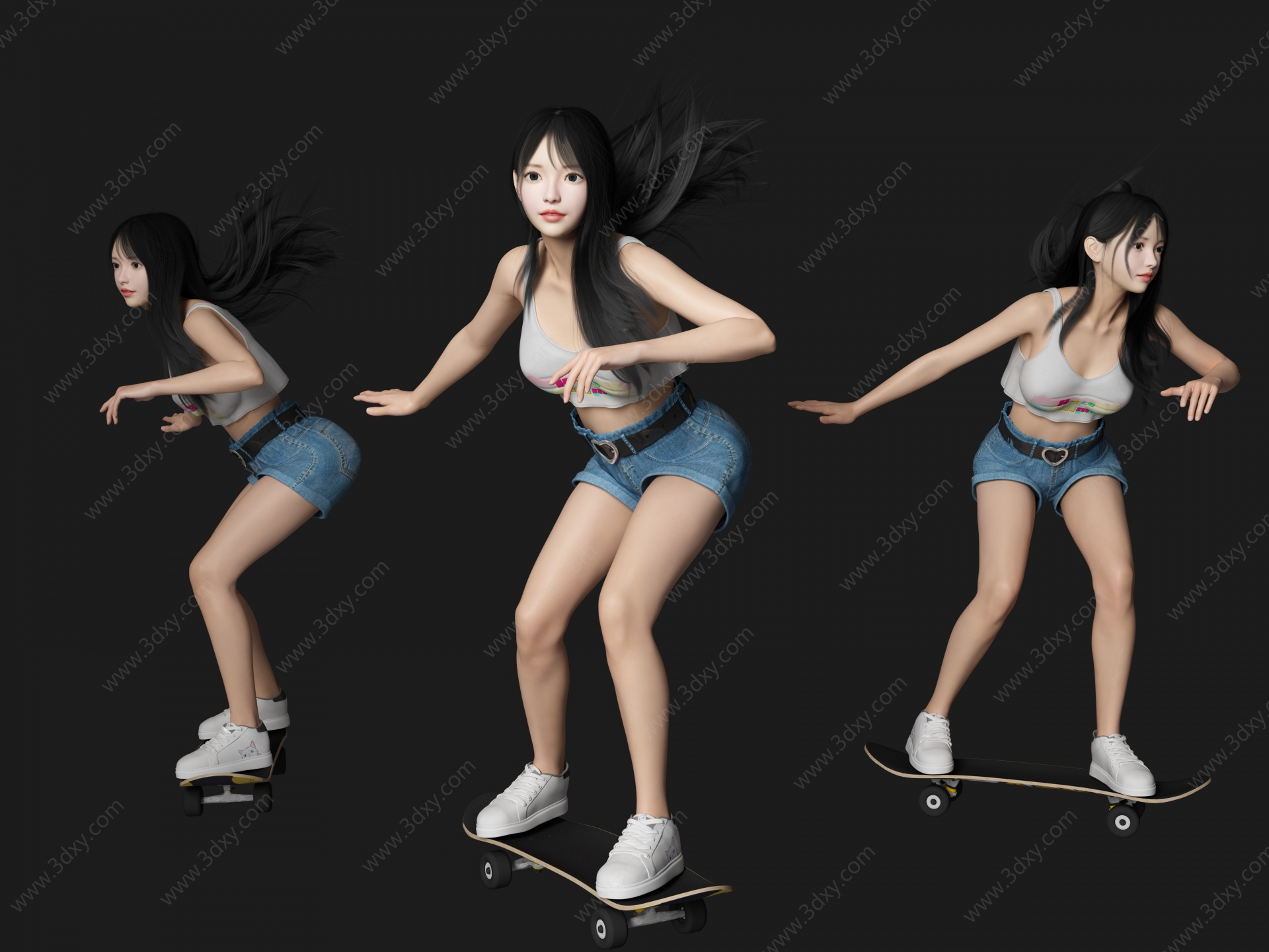 滑板美女人物3D模型