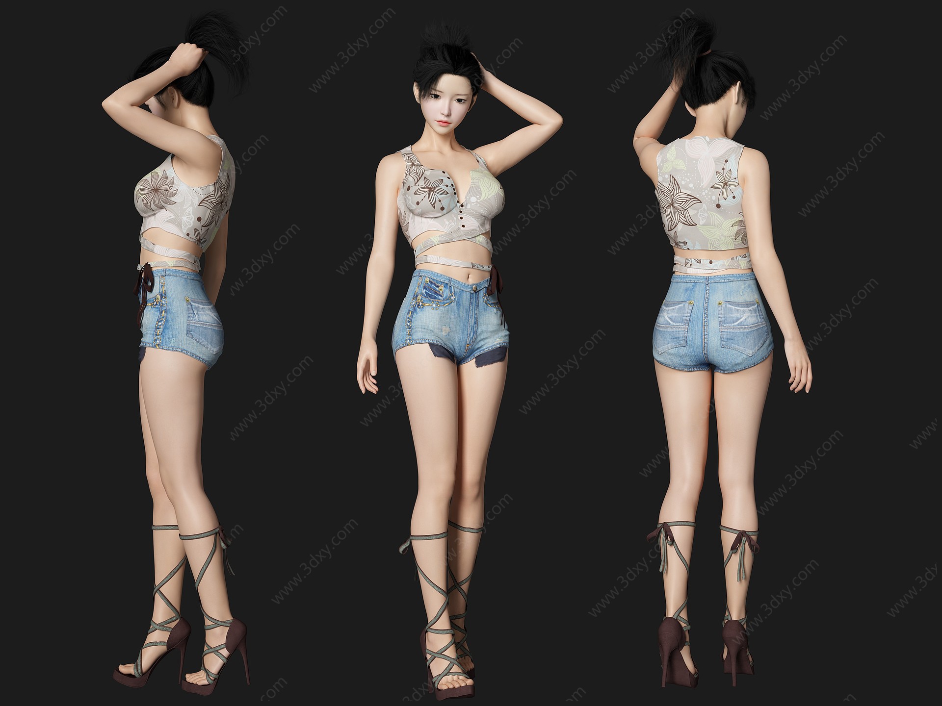 牛仔裤美女人物3D模型