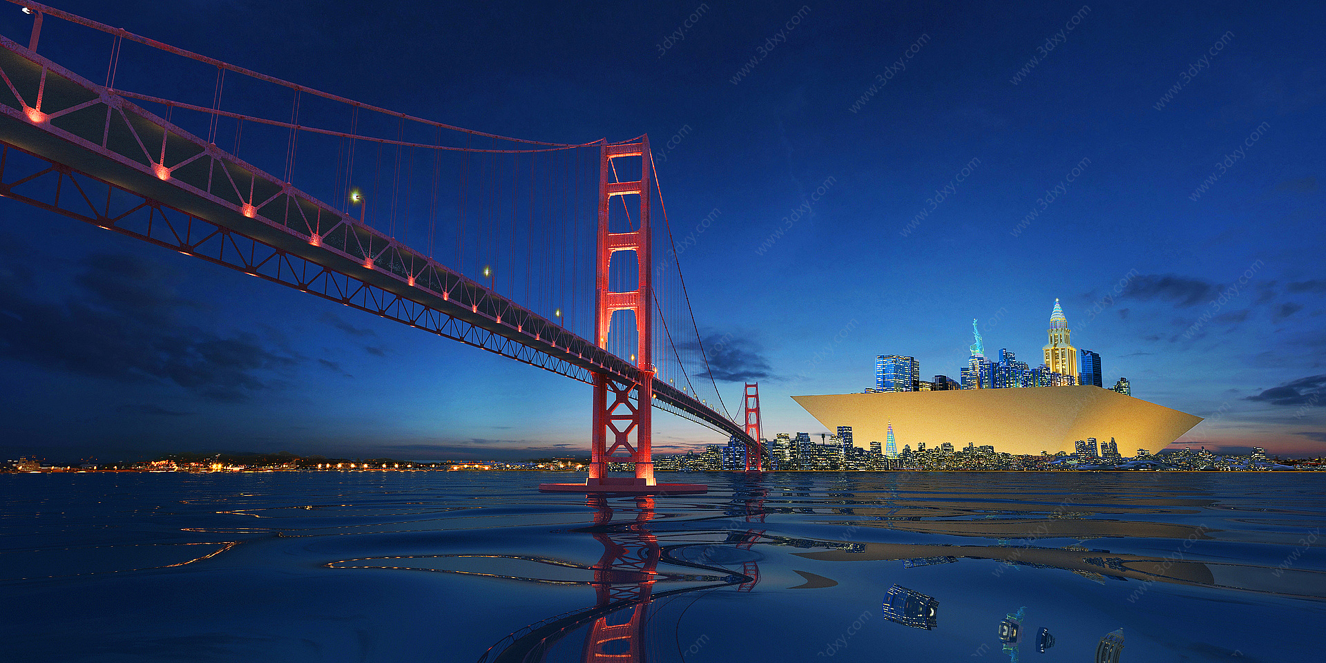 现代滨水大桥景观3D模型