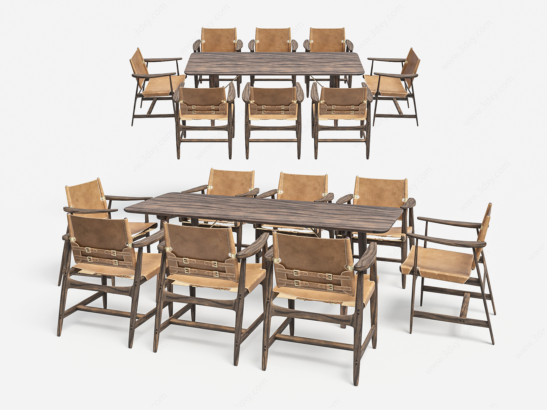 现代八人长桌餐桌椅组合3D模型