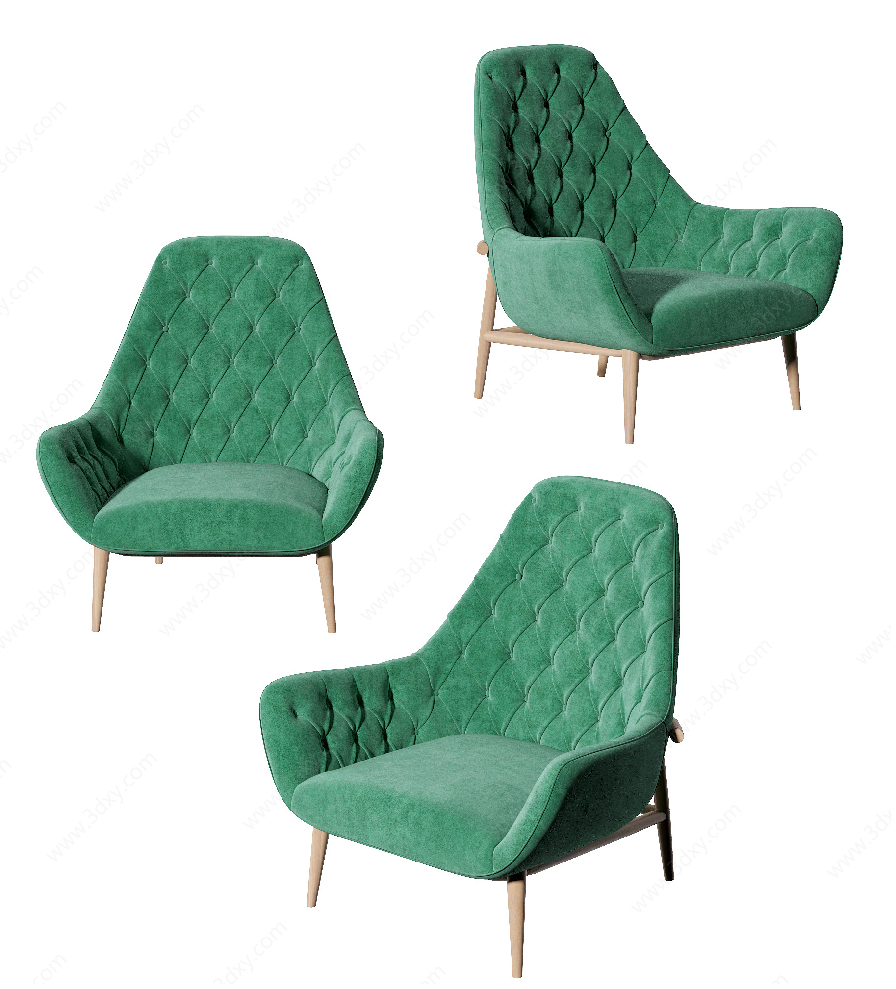 简欧布艺绿色休闲椅3D模型