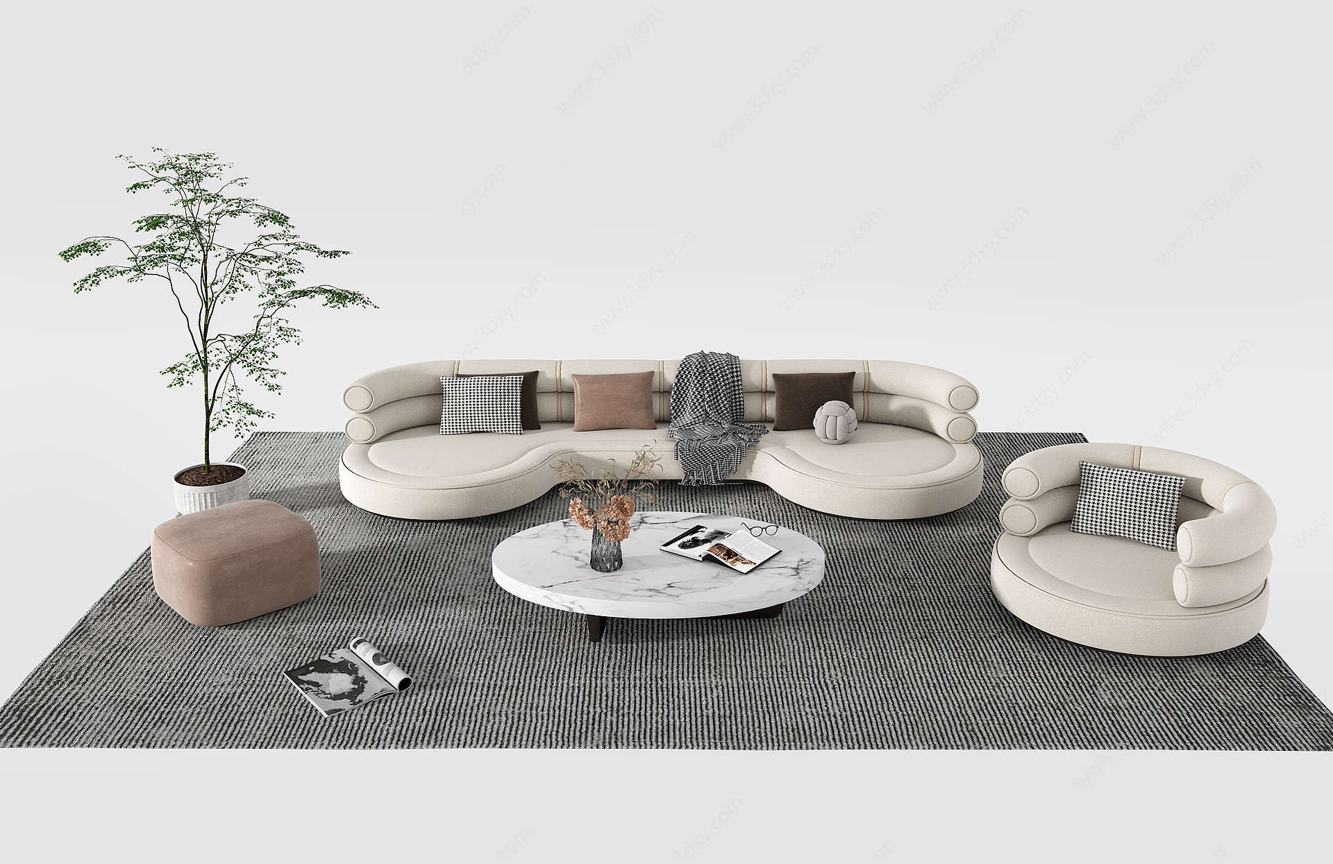 现代圆弧造型沙发茶几组合3D模型
