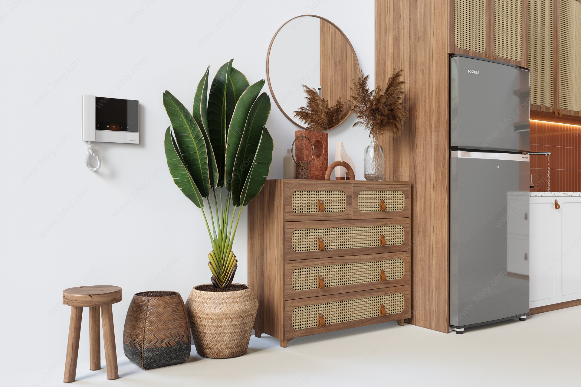 现代小户型L橱柜厨房组合3D模型