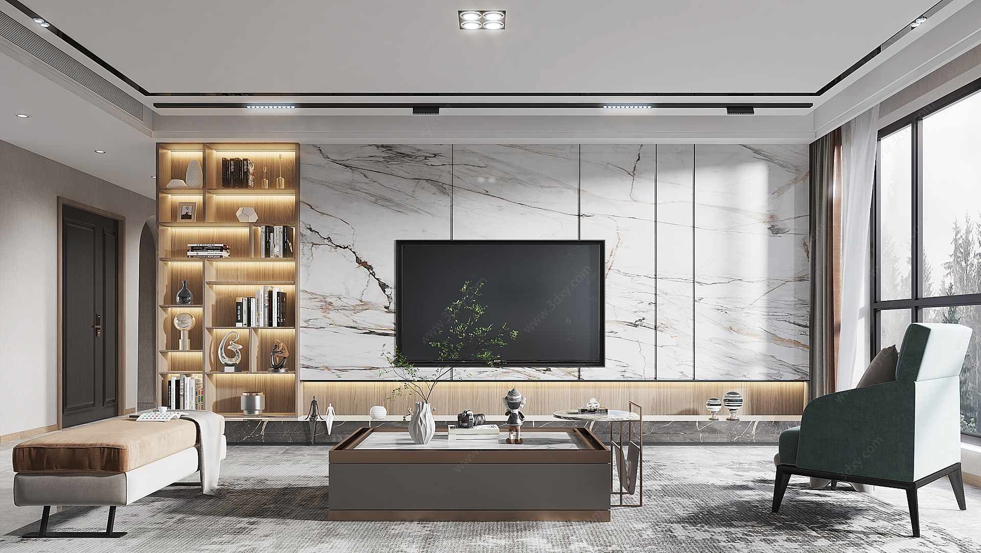 现代大户型时尚客厅电视墙3D模型