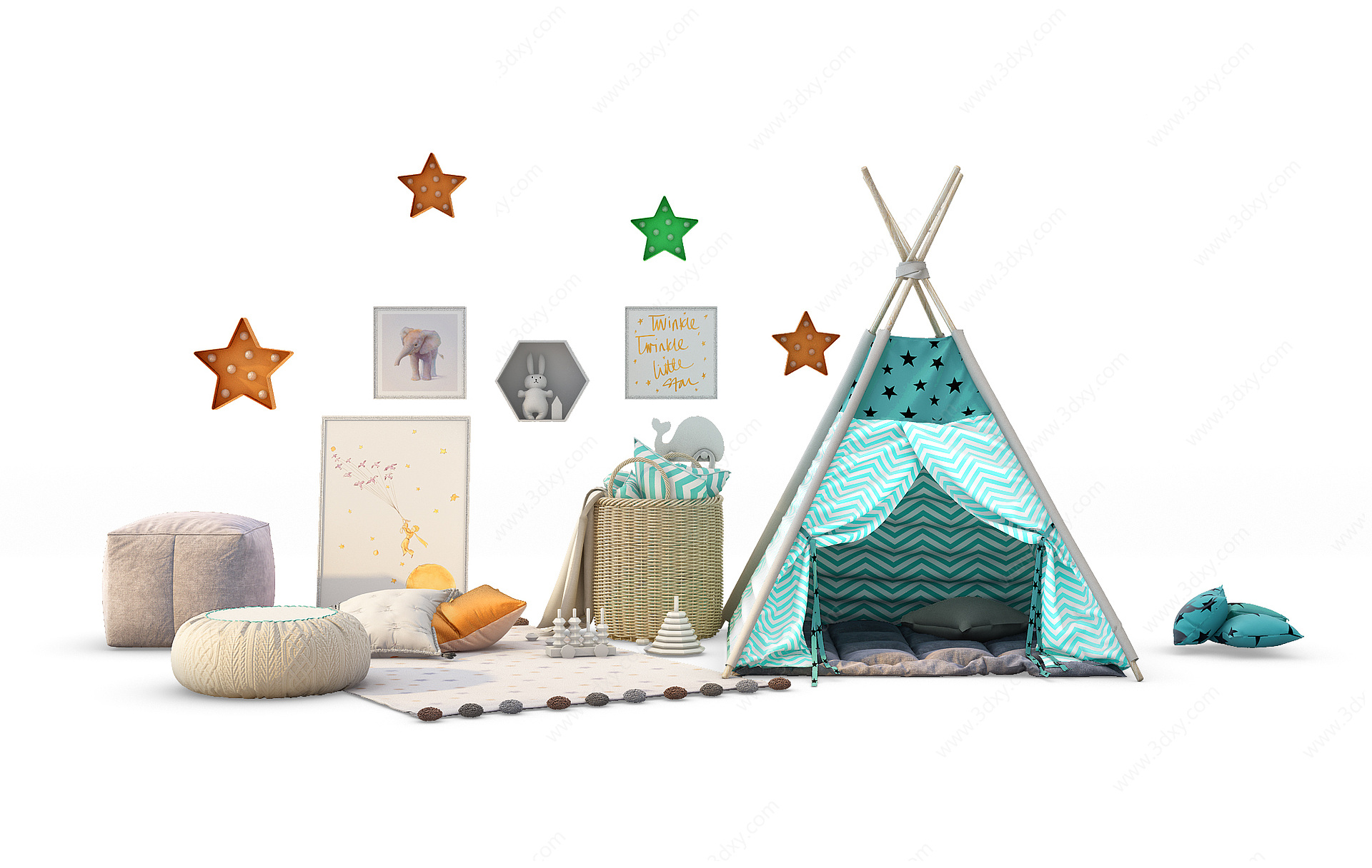 现代儿童房帐篷玩具素材3D模型
