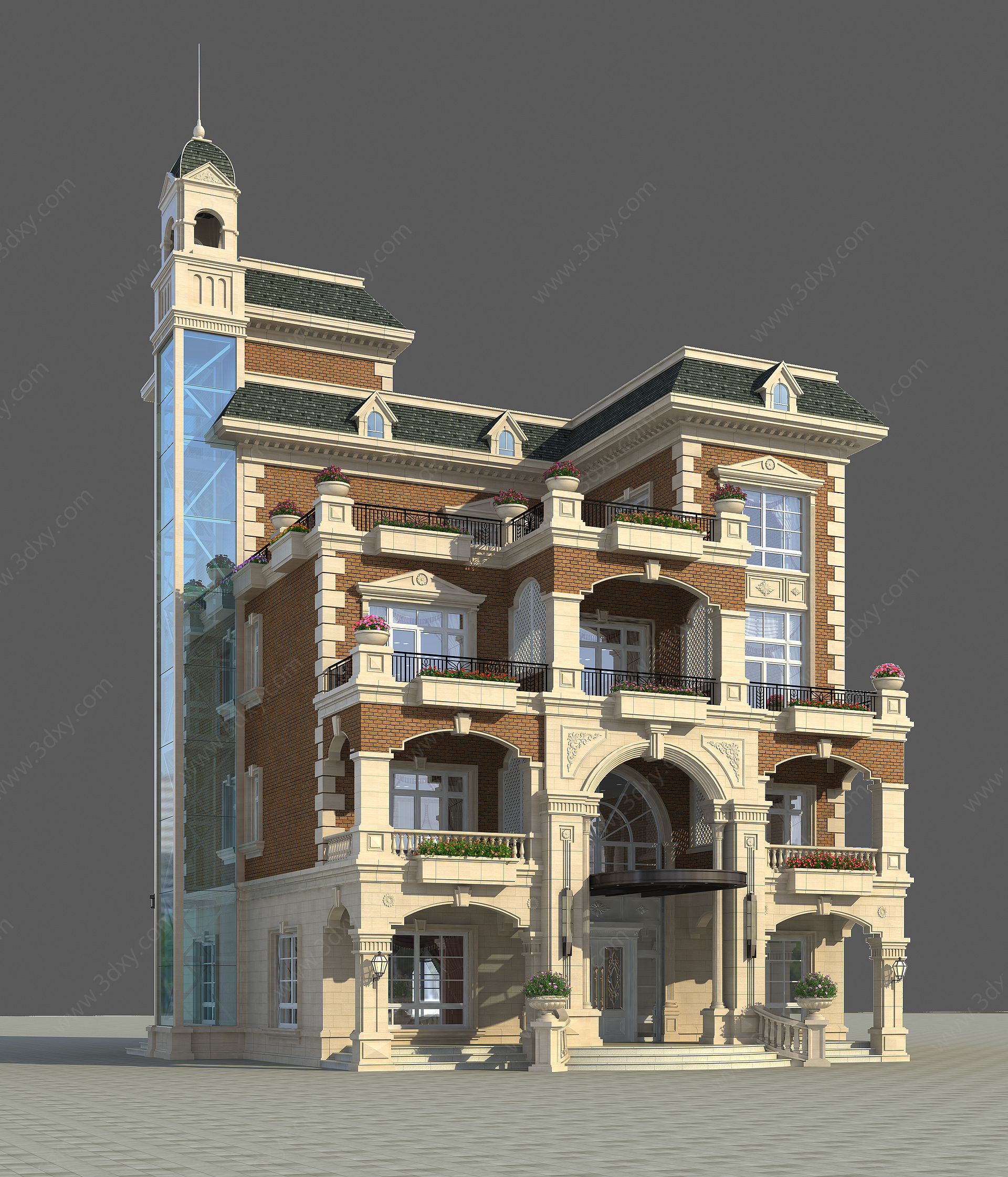 精独栋三四层简欧欧式别墅3D模型