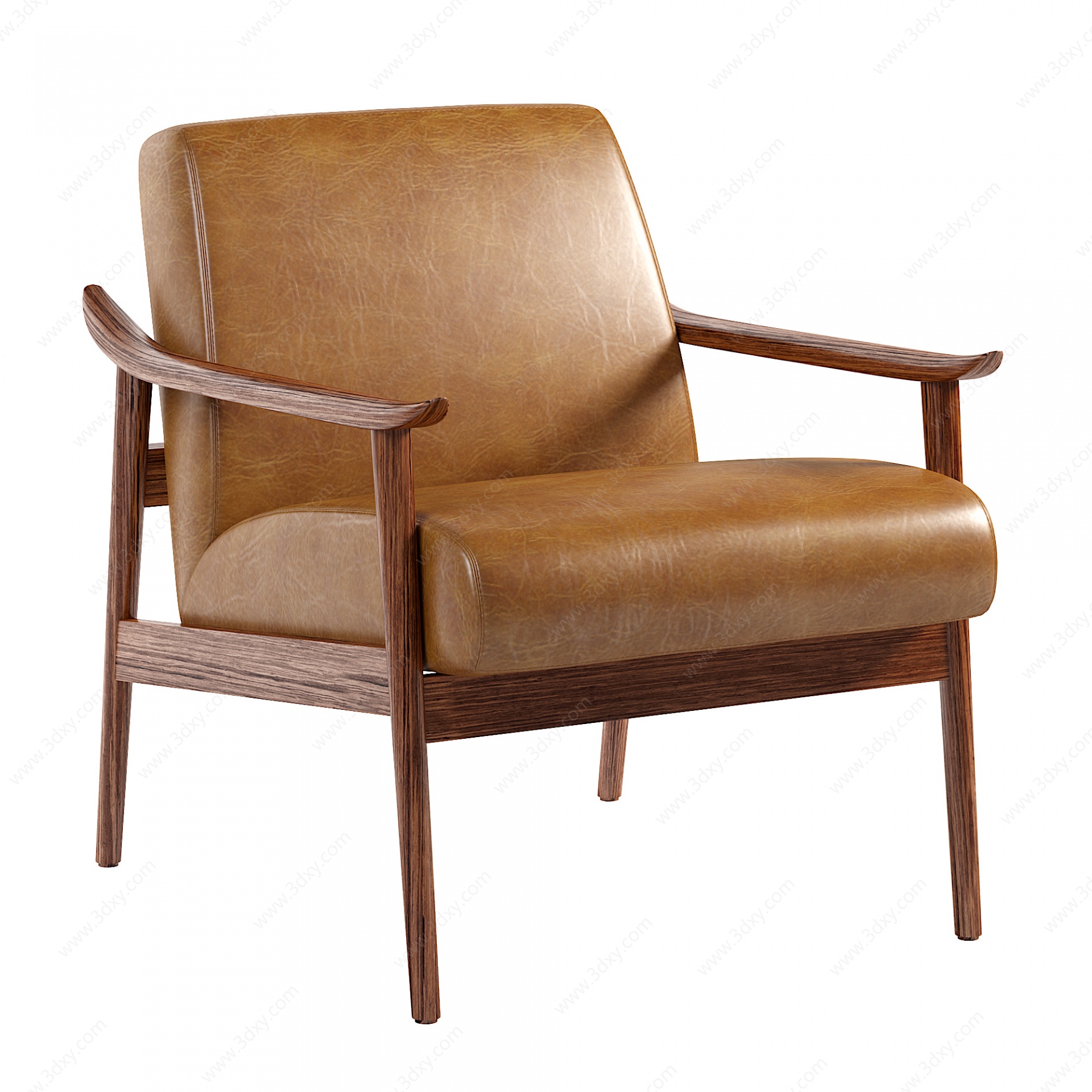 简欧休闲沙发皮质靠背椅子3D模型