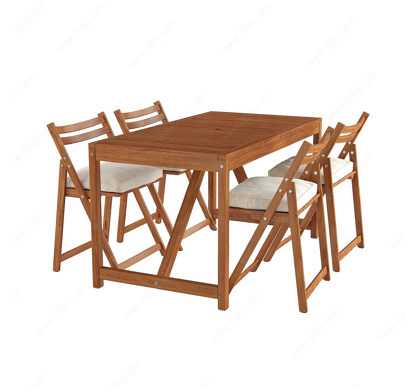 户外实木简约餐桌3D模型