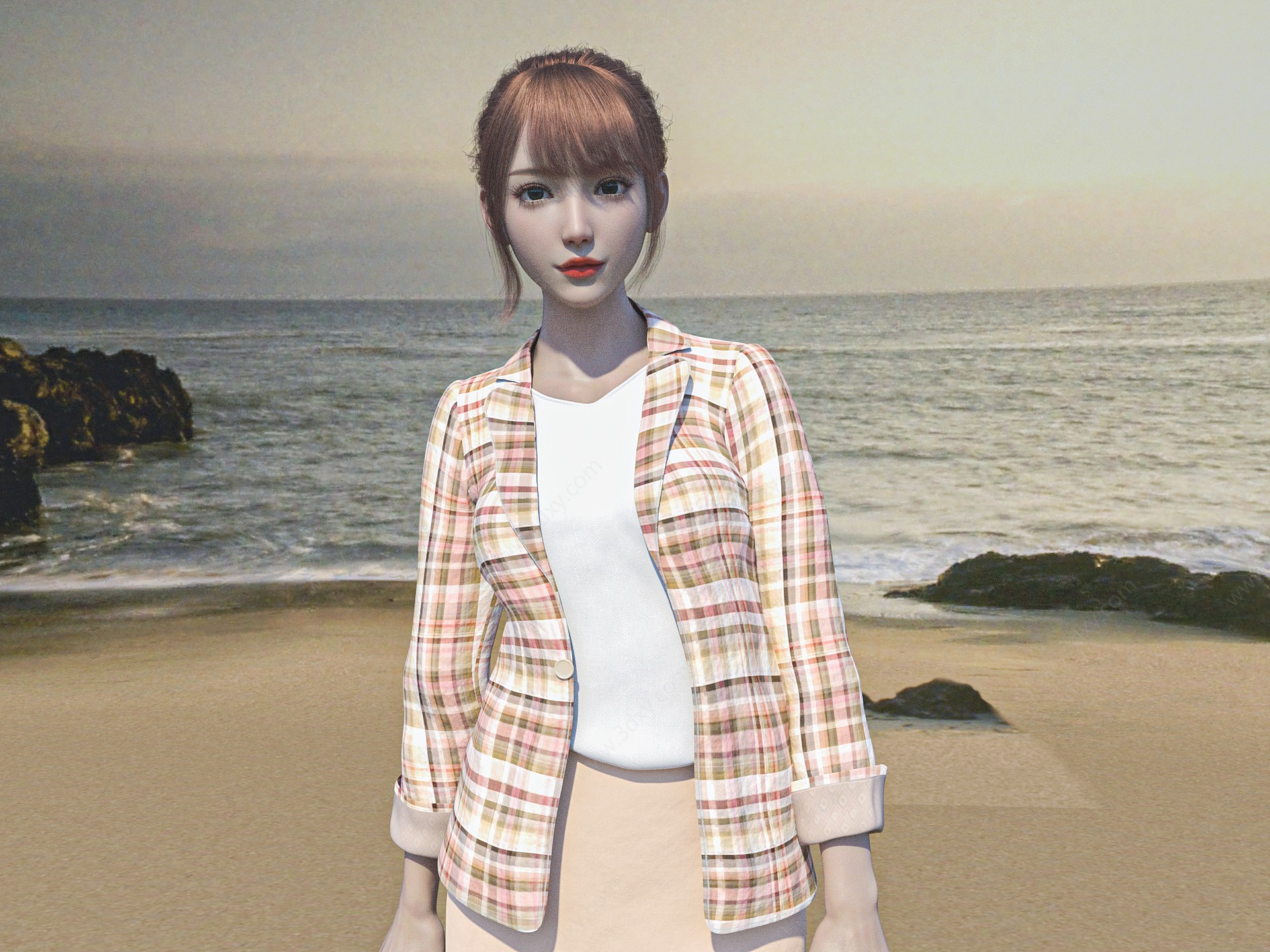 沙滩清纯美女3D模型