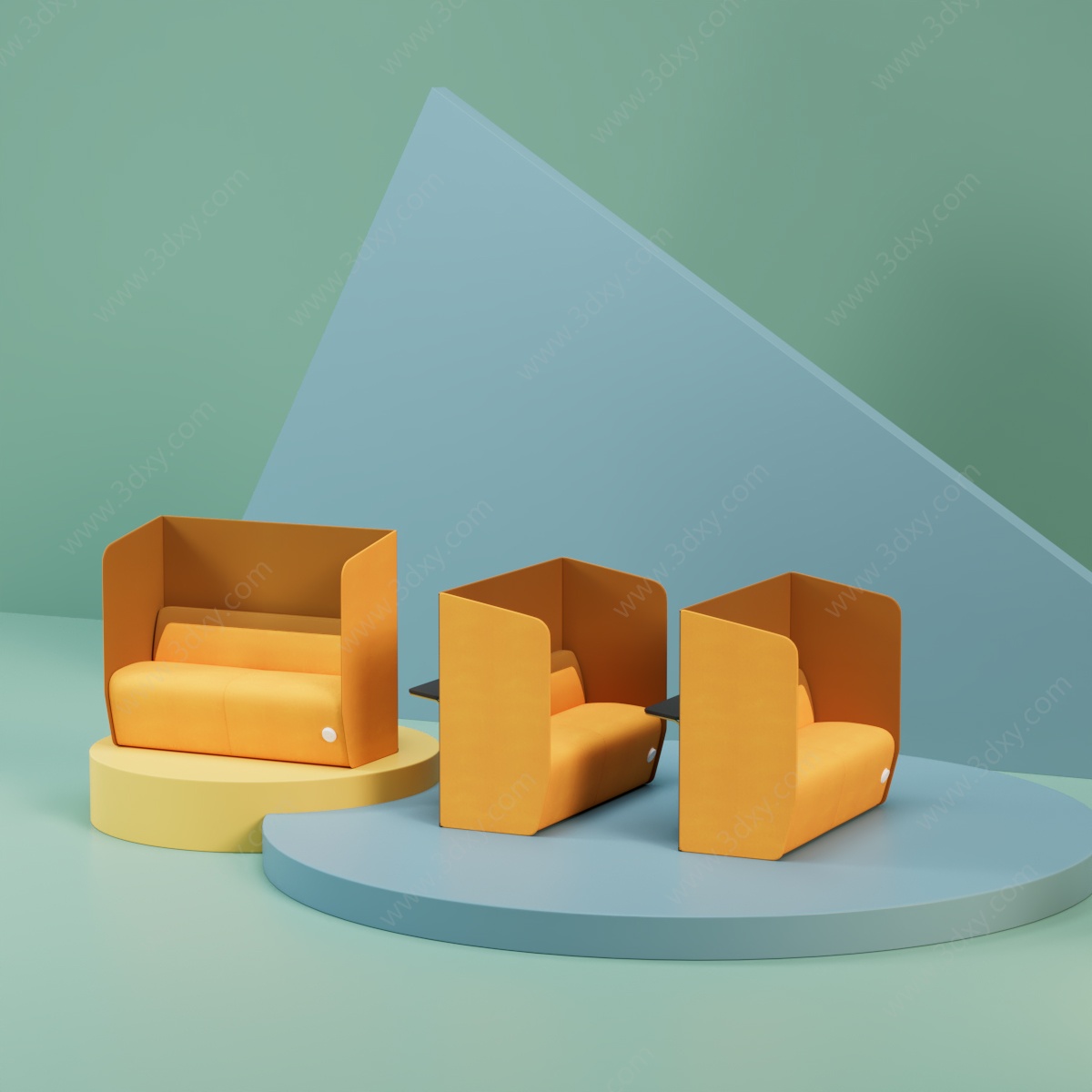 双人卡座沙发3D模型