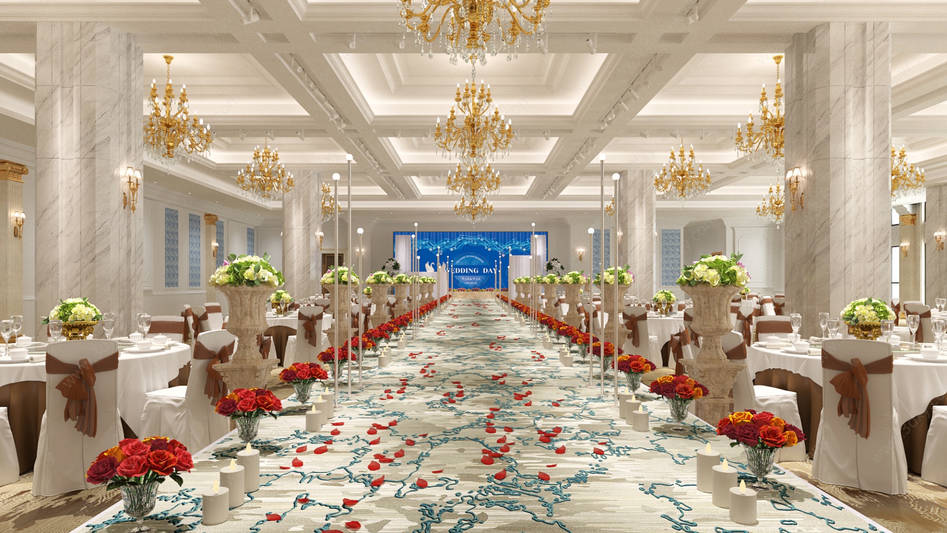 欧式酒店婚宴宴会厅3D模型