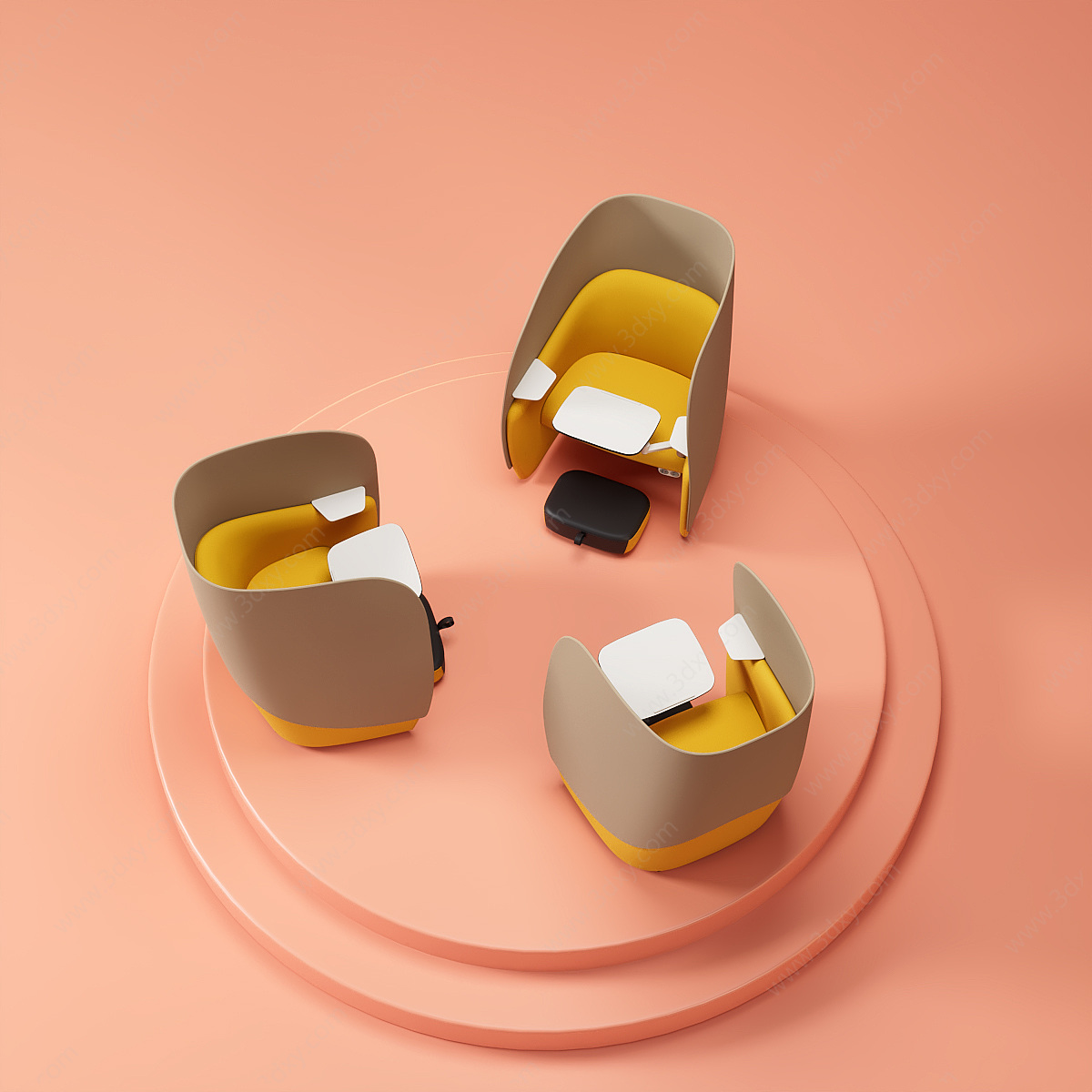 粉色简约办公休闲区办公椅3D模型