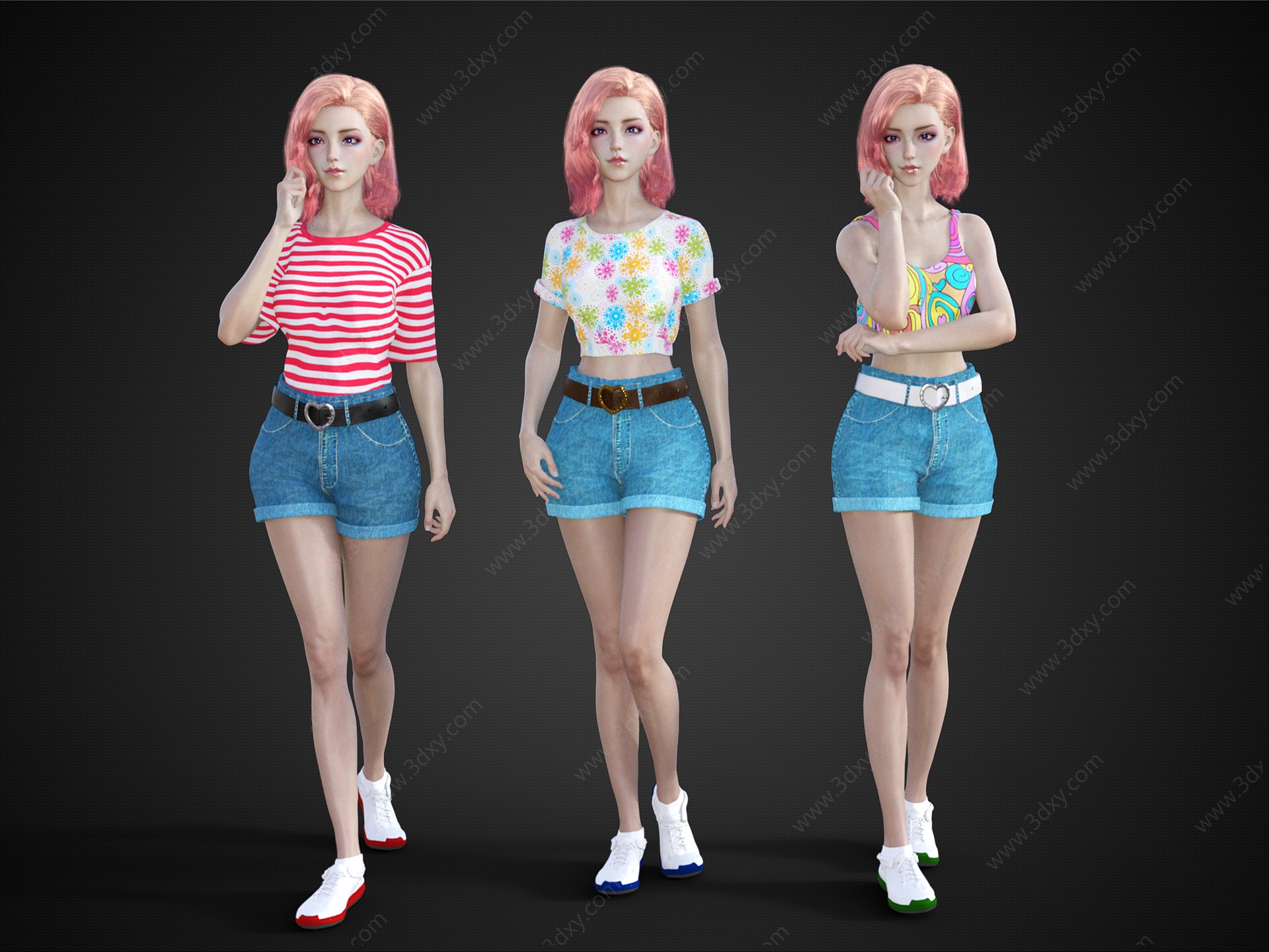 休闲装短裤美女模特3D模型