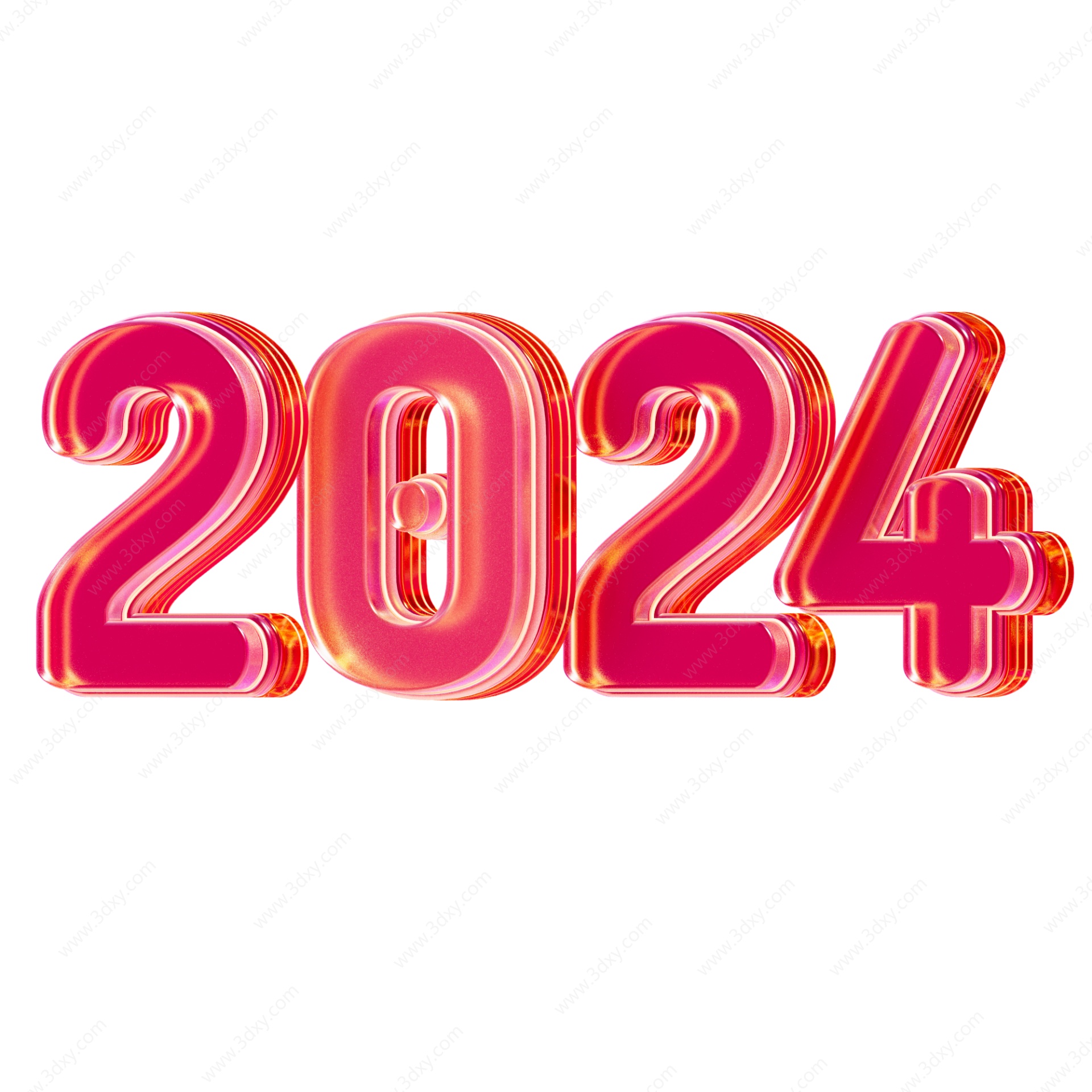 2024龙年粉色玻璃艺术字3D模型