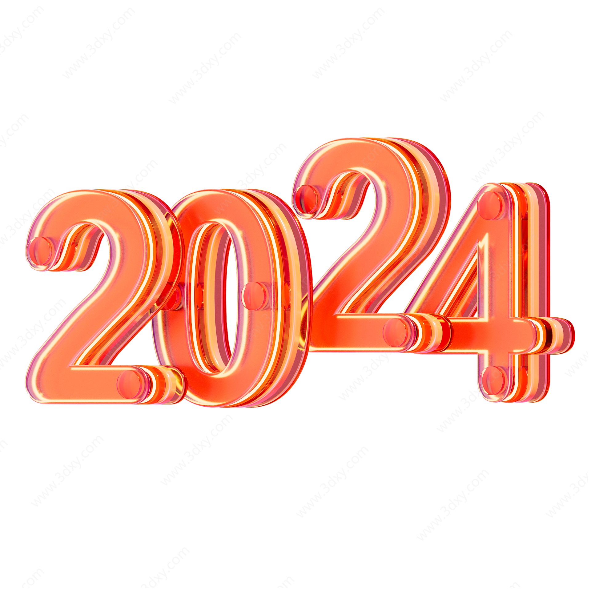 2024龙年红色玻璃艺术字3D模型