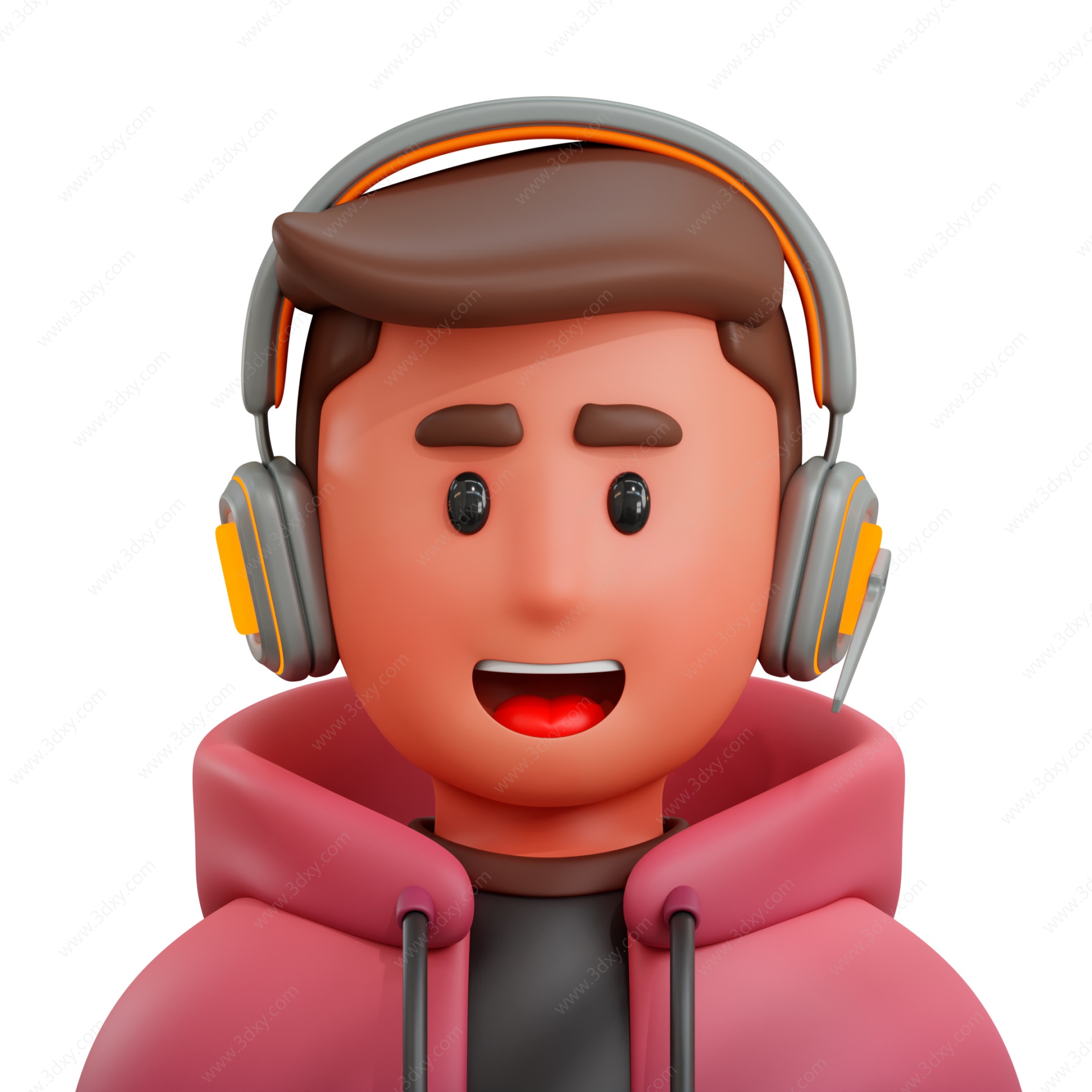 卡通人物戴耳机的少年头像3D模型