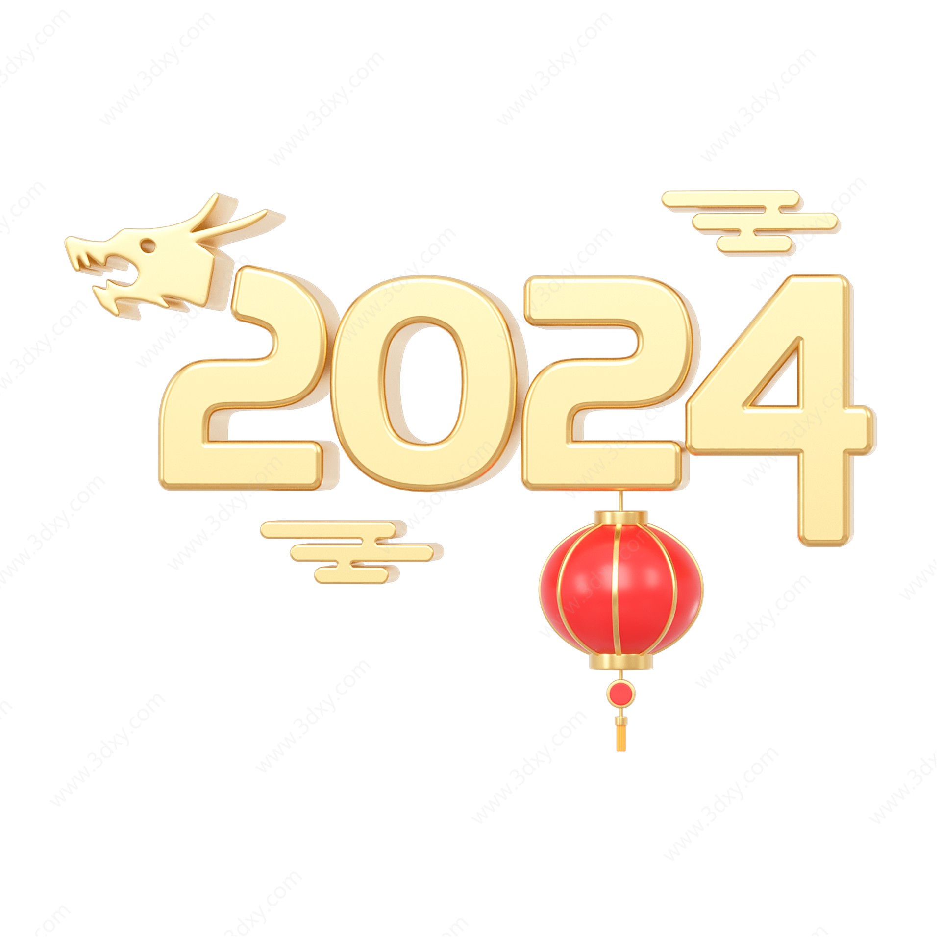 2024龙年金属喜庆艺术字3D模型