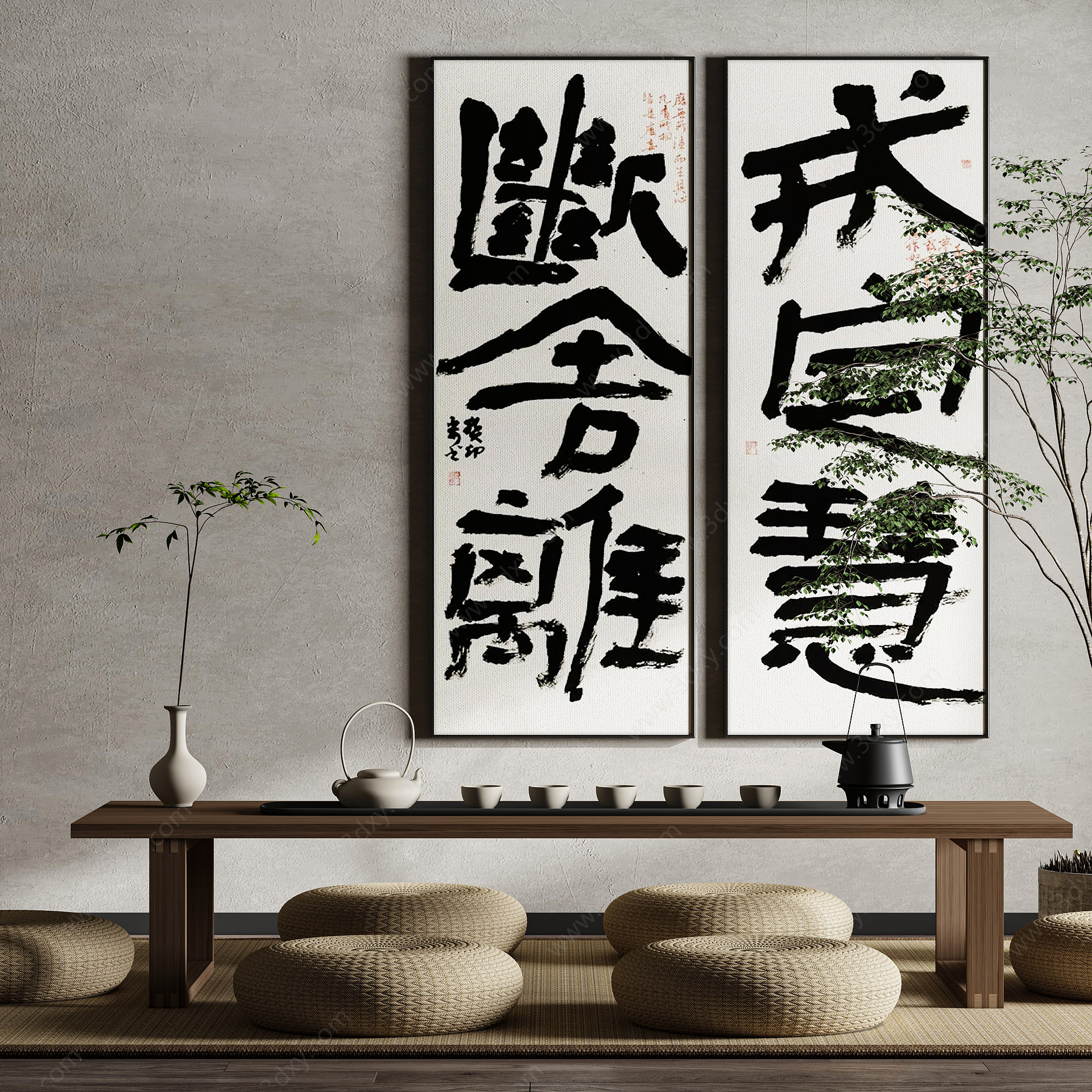 中式侘寂风文字装饰画3D模型