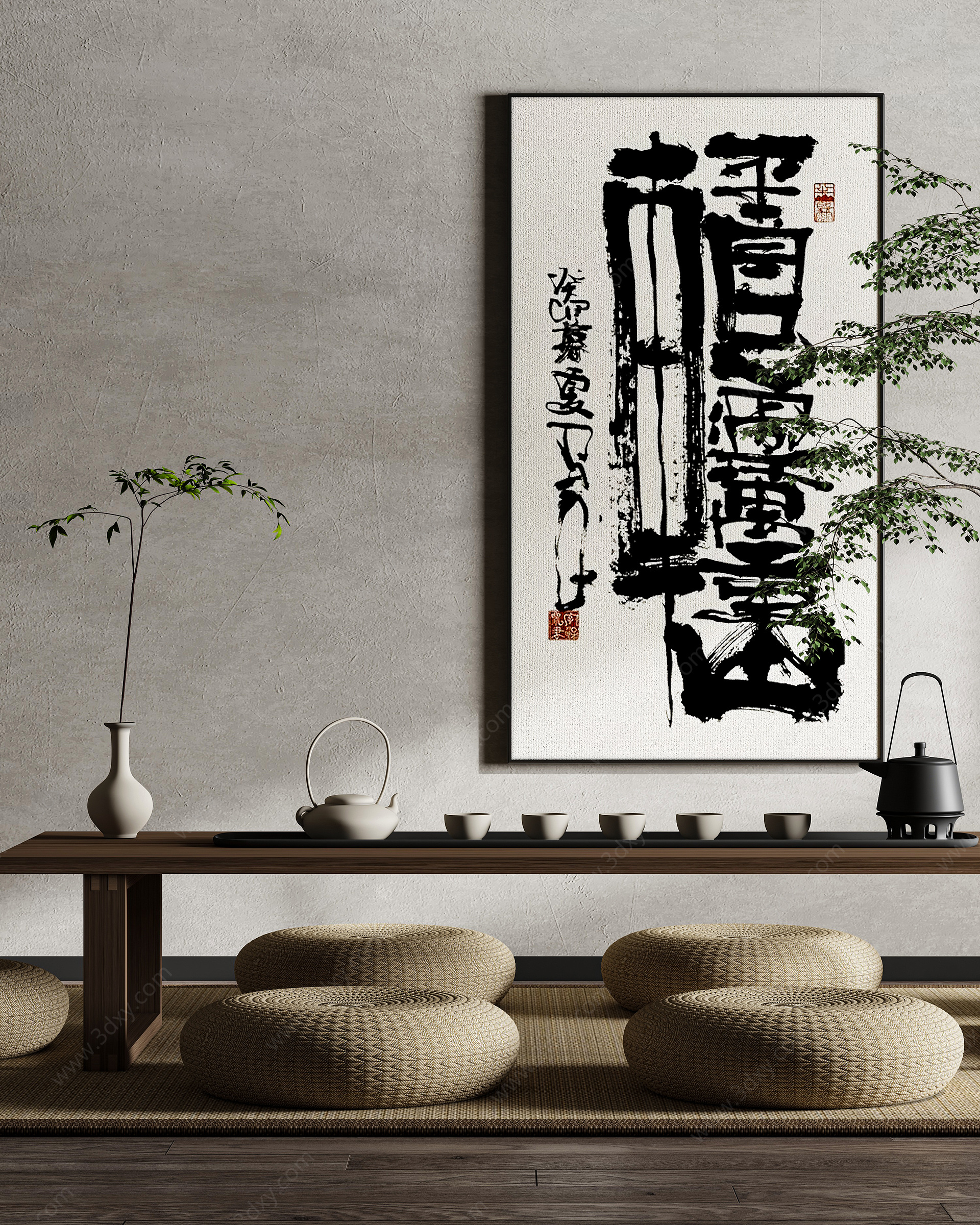 中式侘寂风文字装饰画3D模型