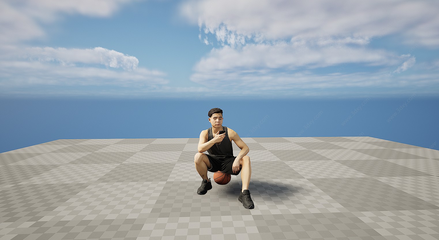 运动打篮球坐姿男人3D模型