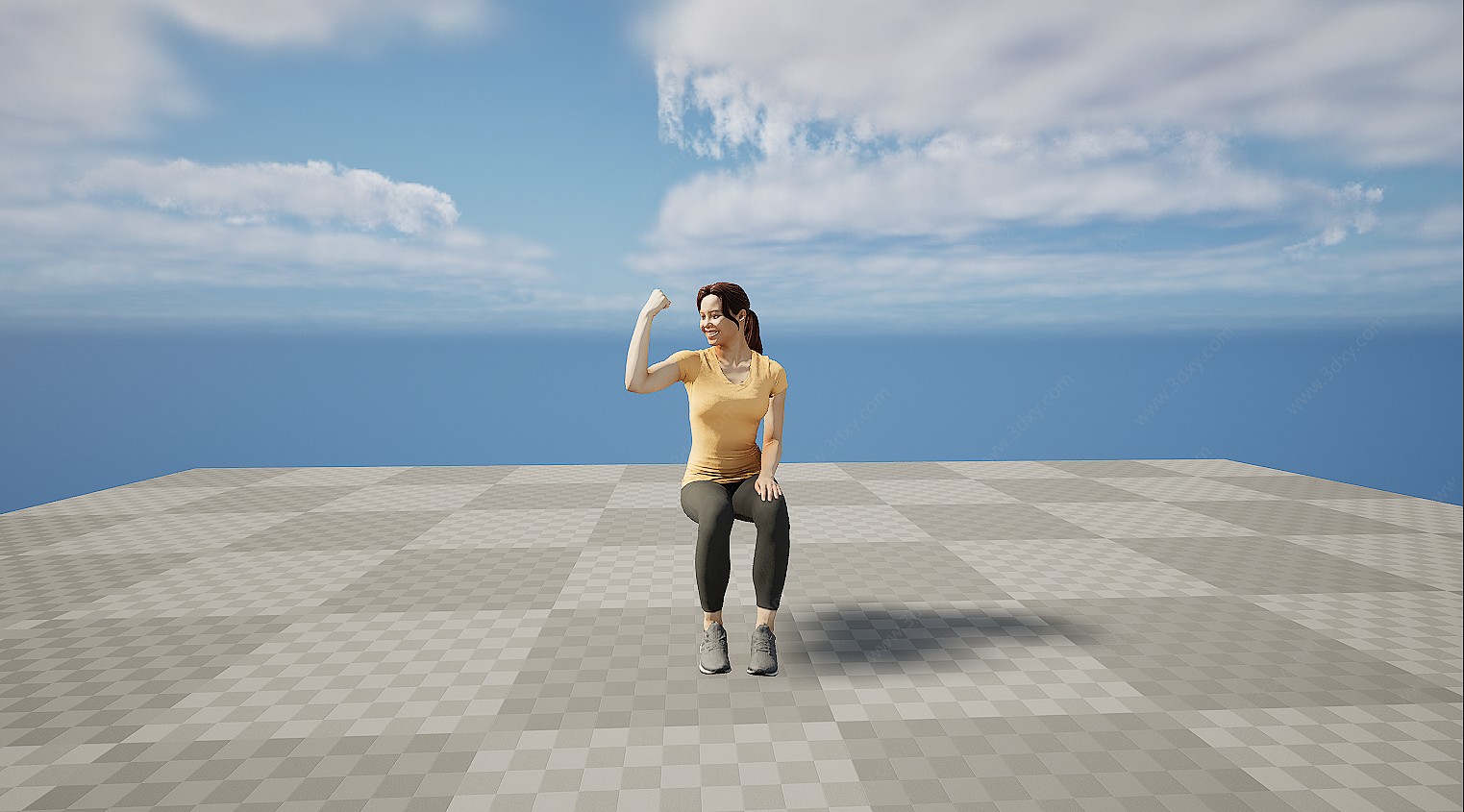 健身运动女人坐姿3D模型