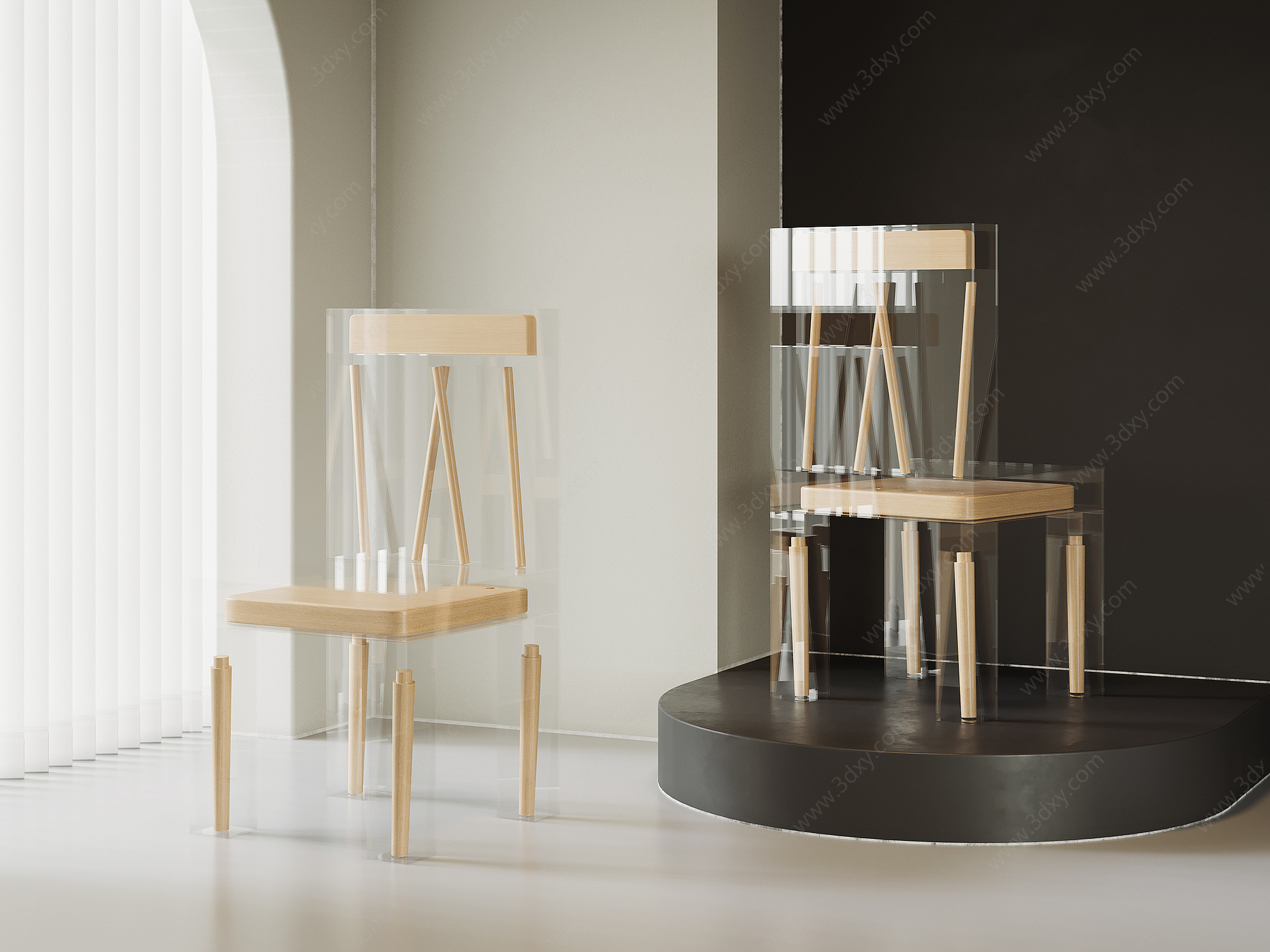 现代亚克力木头拼接休闲椅3D模型