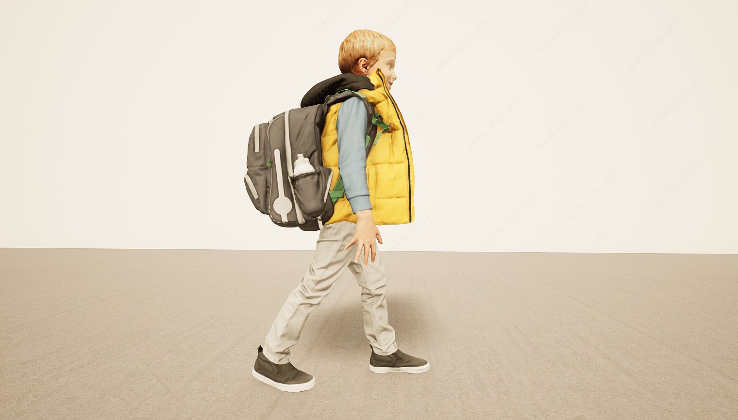 黄头发背书包小男孩3D模型