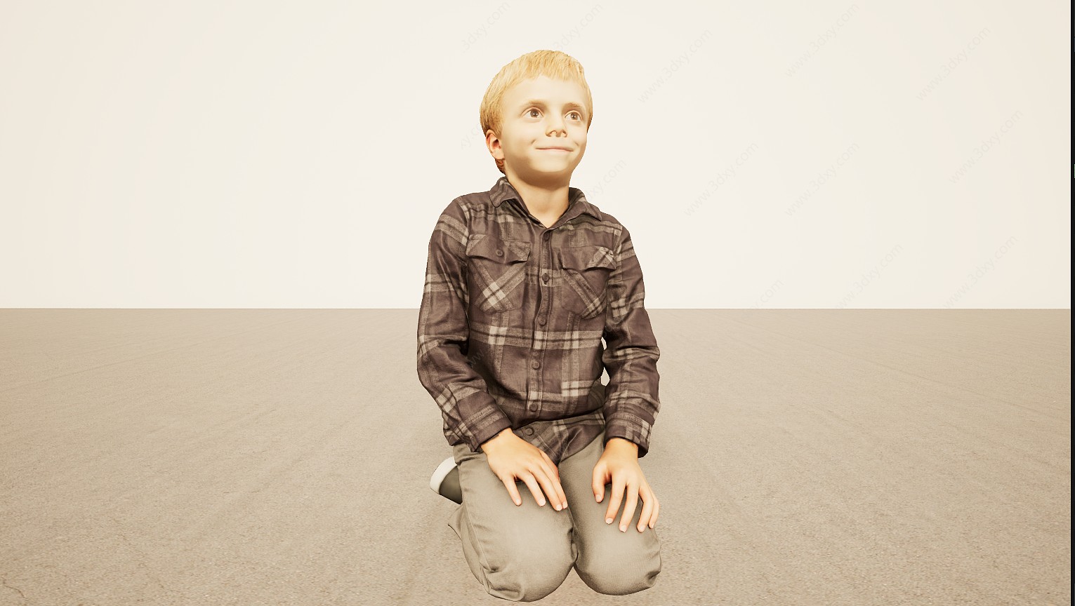 跪姿小男孩3D模型