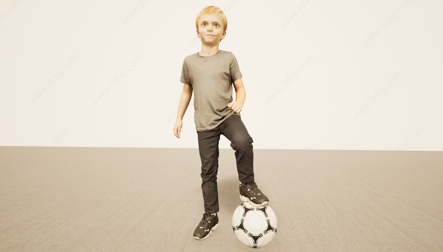 黄头发踢足球小男孩3D模型