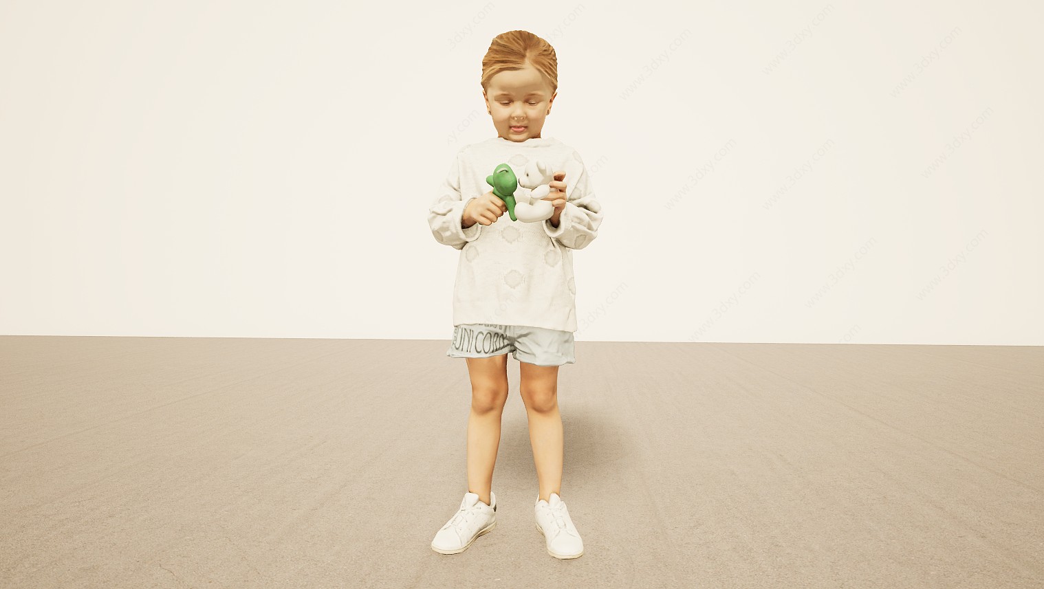玩玩具小女孩3D模型