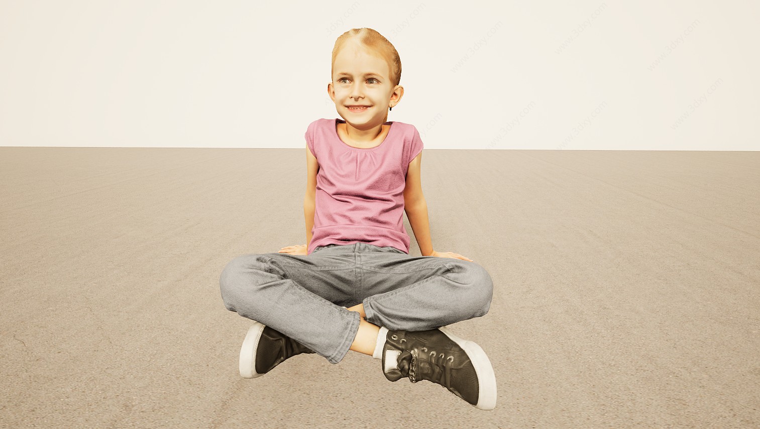 盘腿坐姿小女孩3D模型