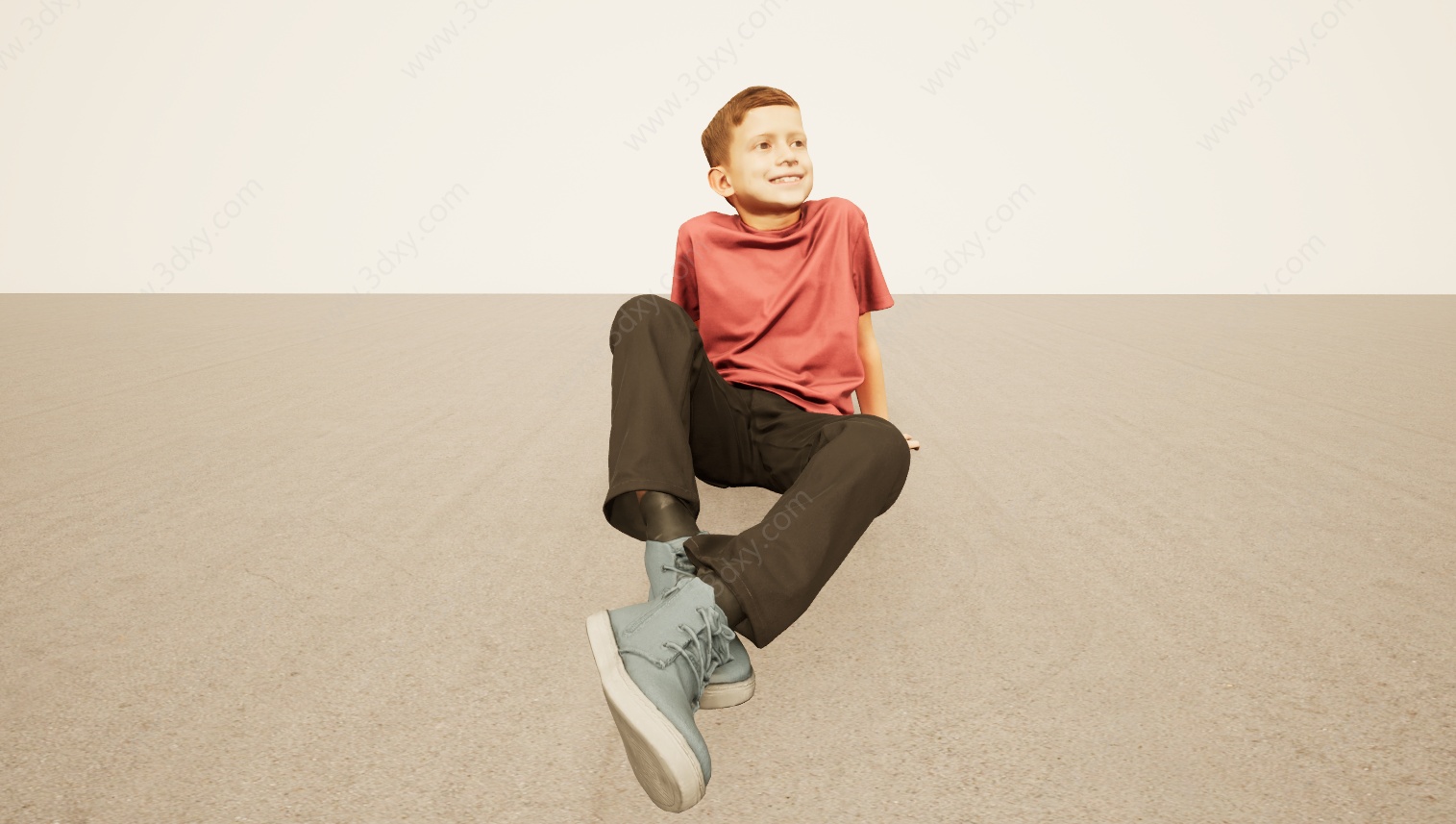 放松半躺地板后仰小男孩3D模型