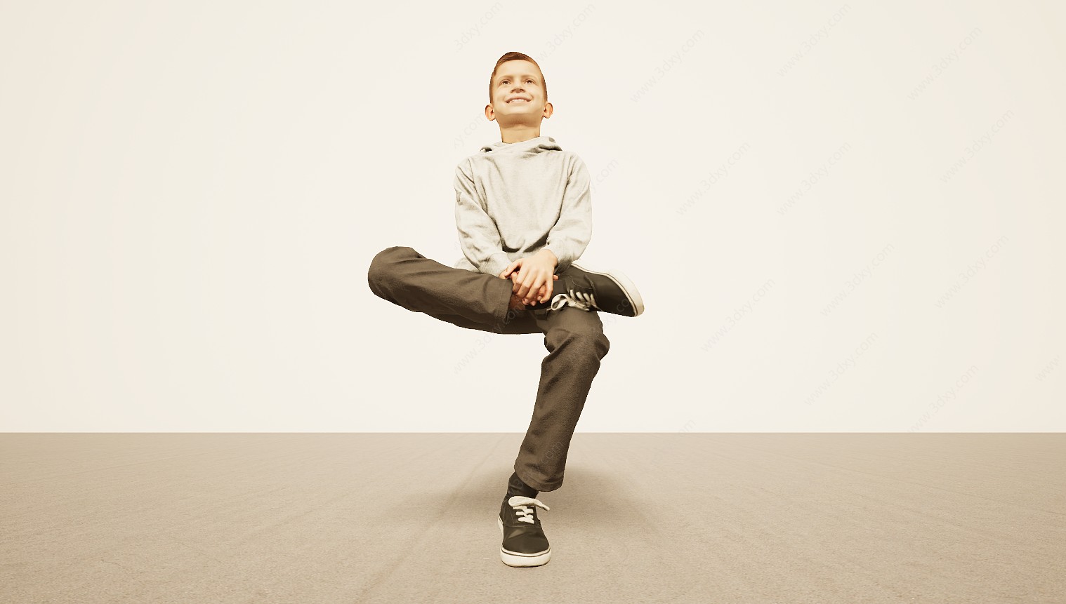 坐姿二郎腿小男孩3D模型