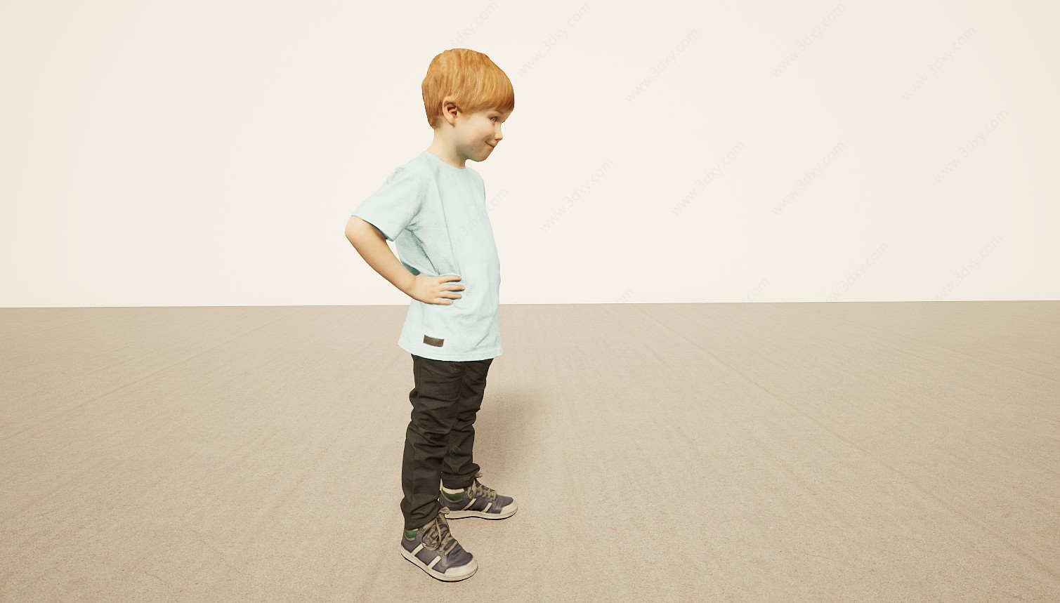 双手叉腰黄头发欧洲小男孩3D模型