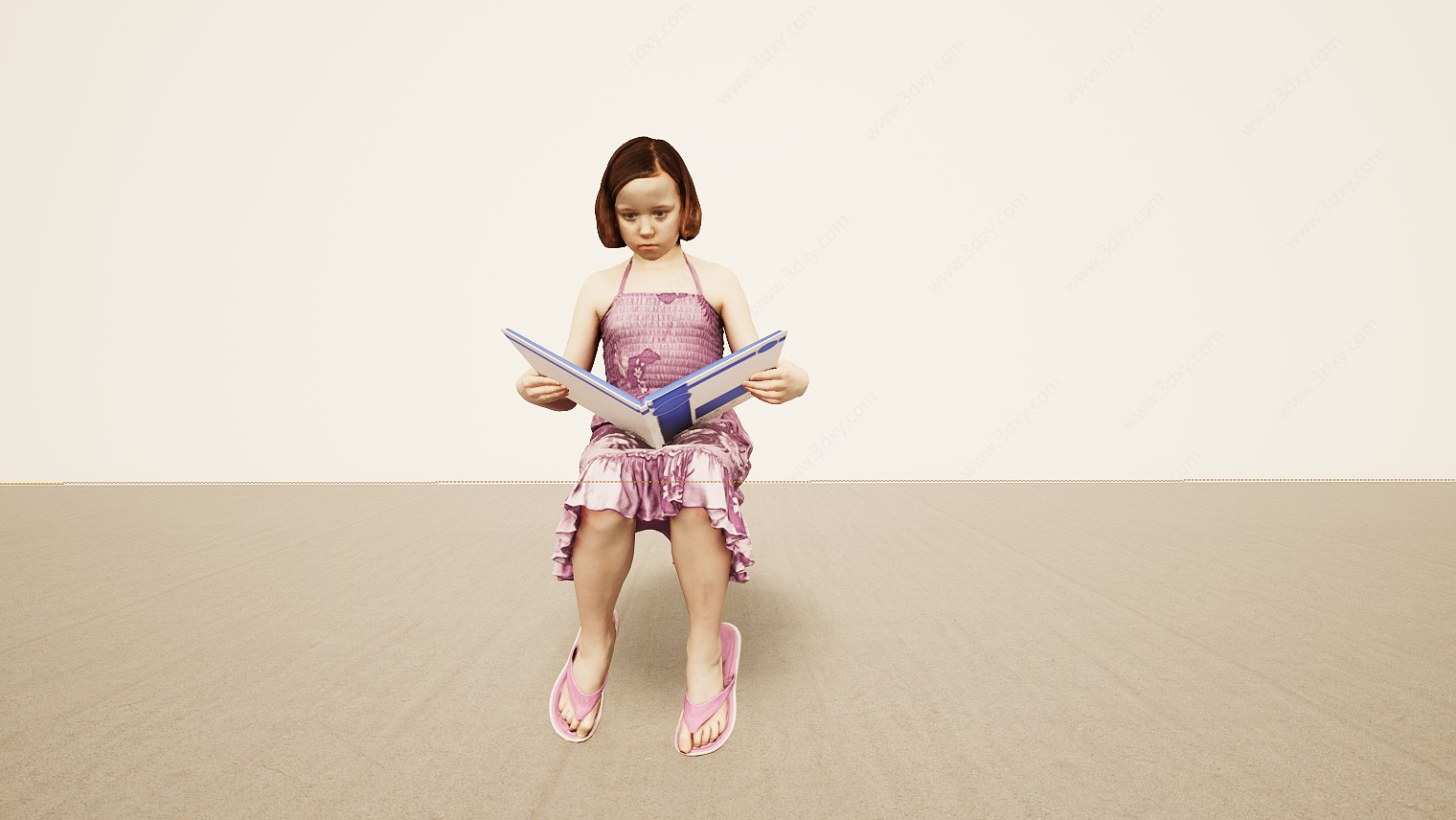 坐姿看书小女孩3D模型