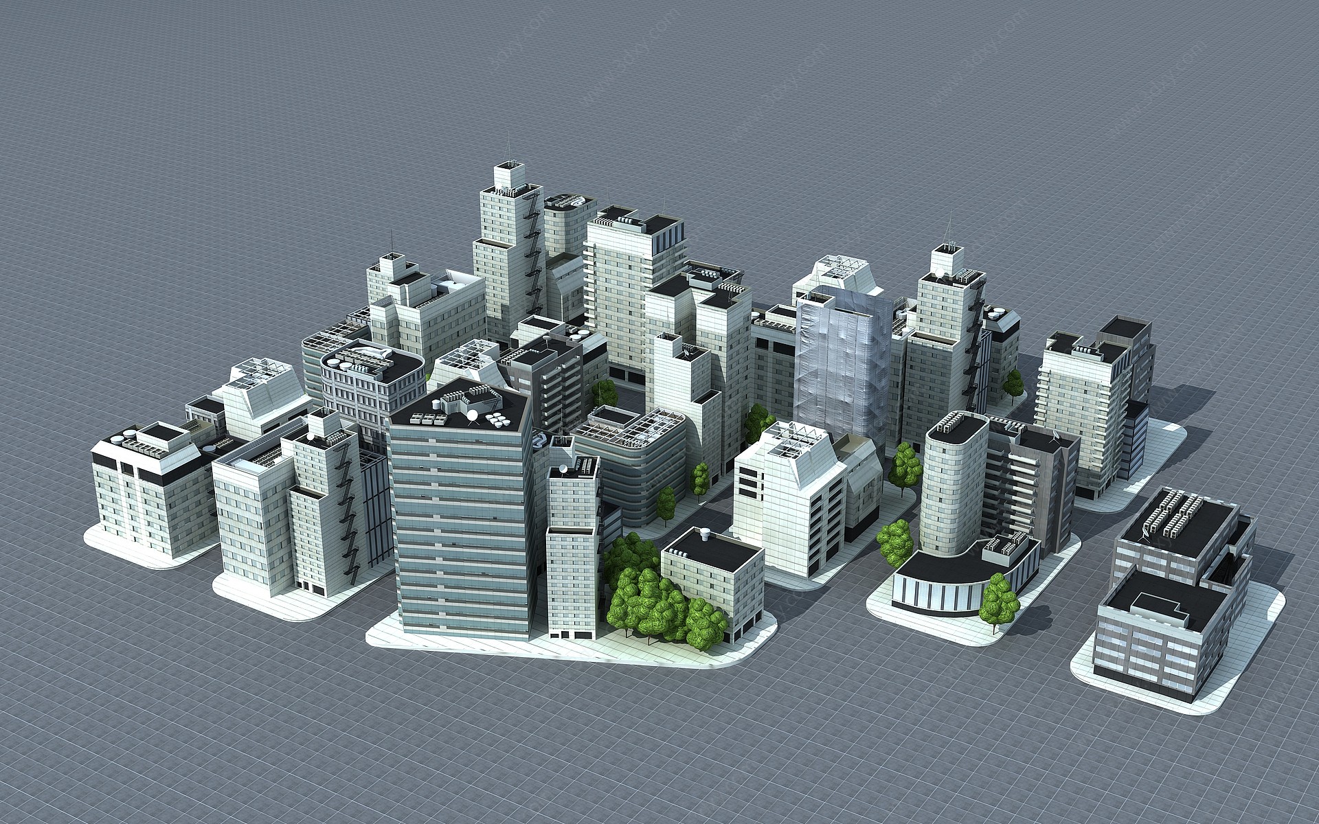 鸟瞰建筑城市高楼大厦3D模型