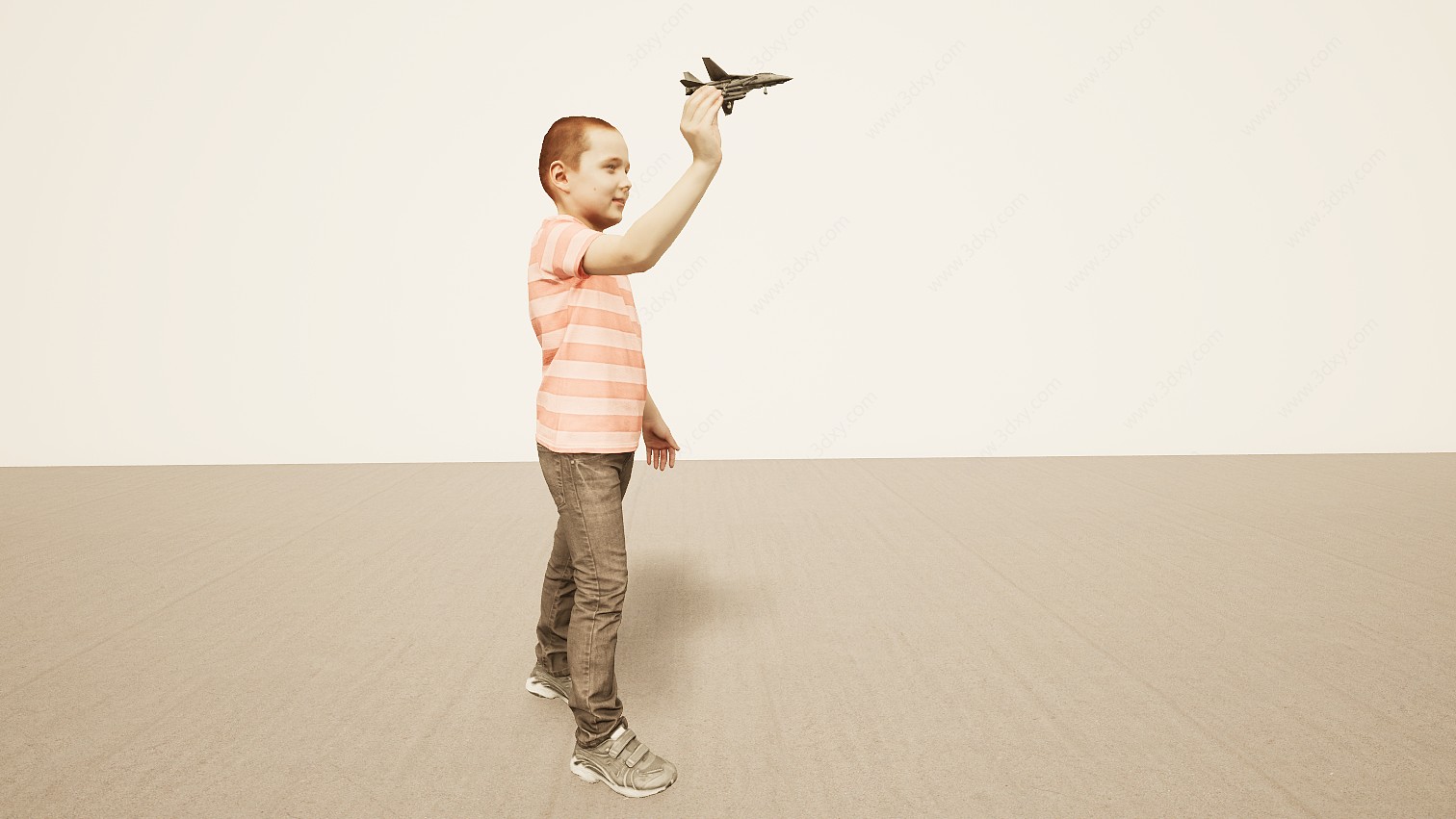 玩飞机玩具小男孩3D模型