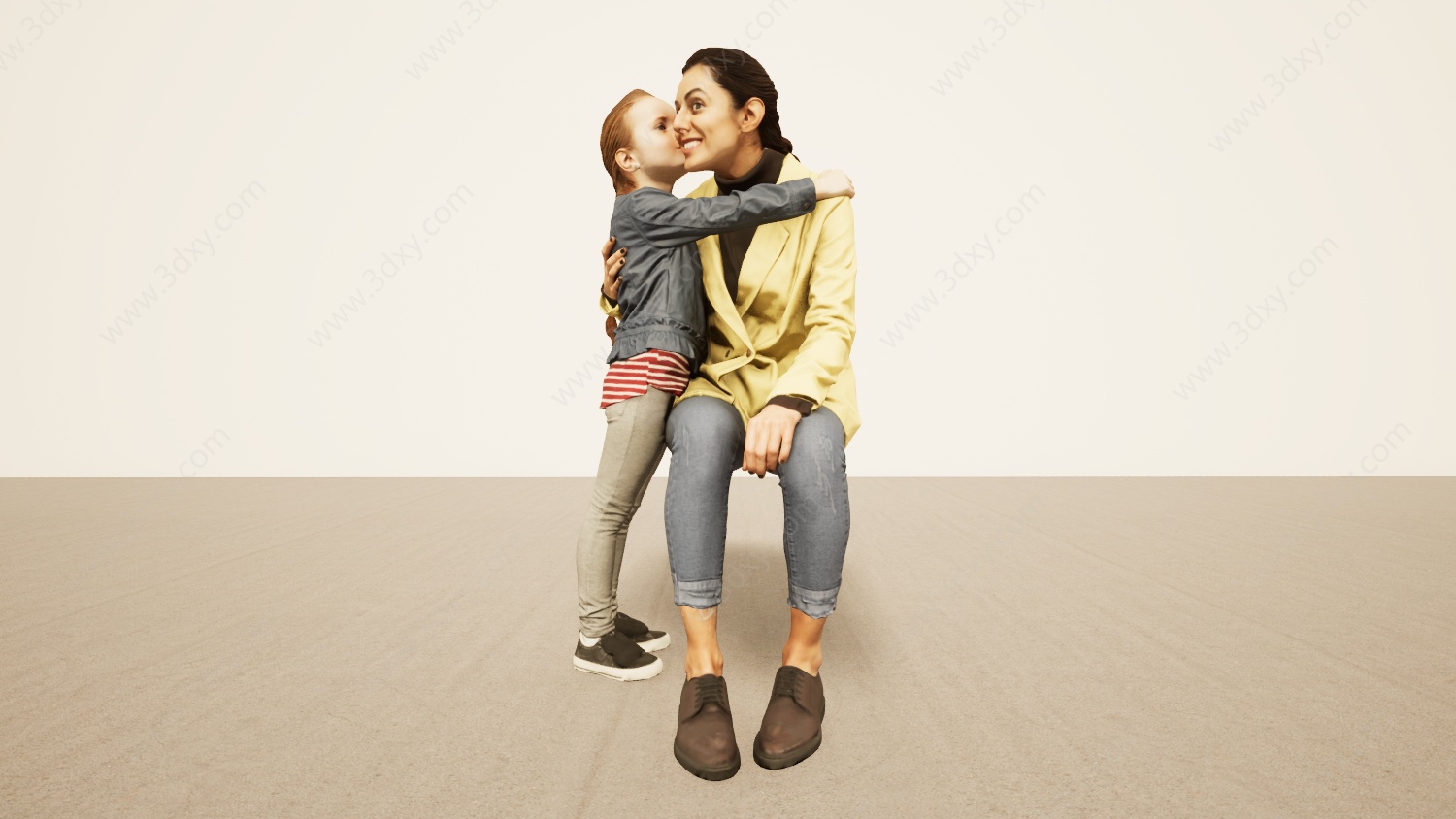 亲子母女亲吻脸颊3D模型