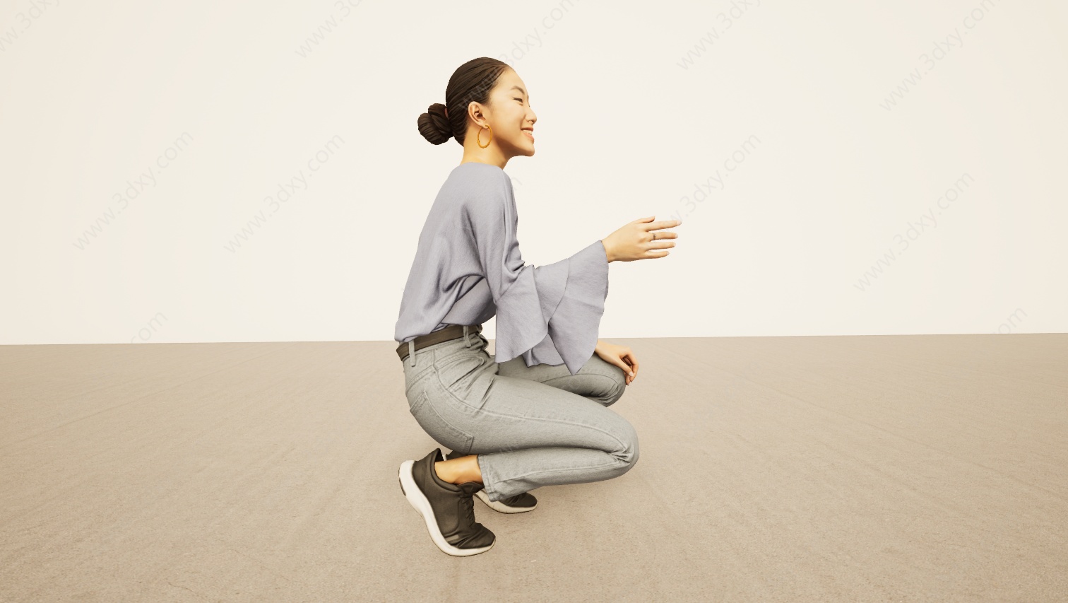 单膝跪地女人3D模型