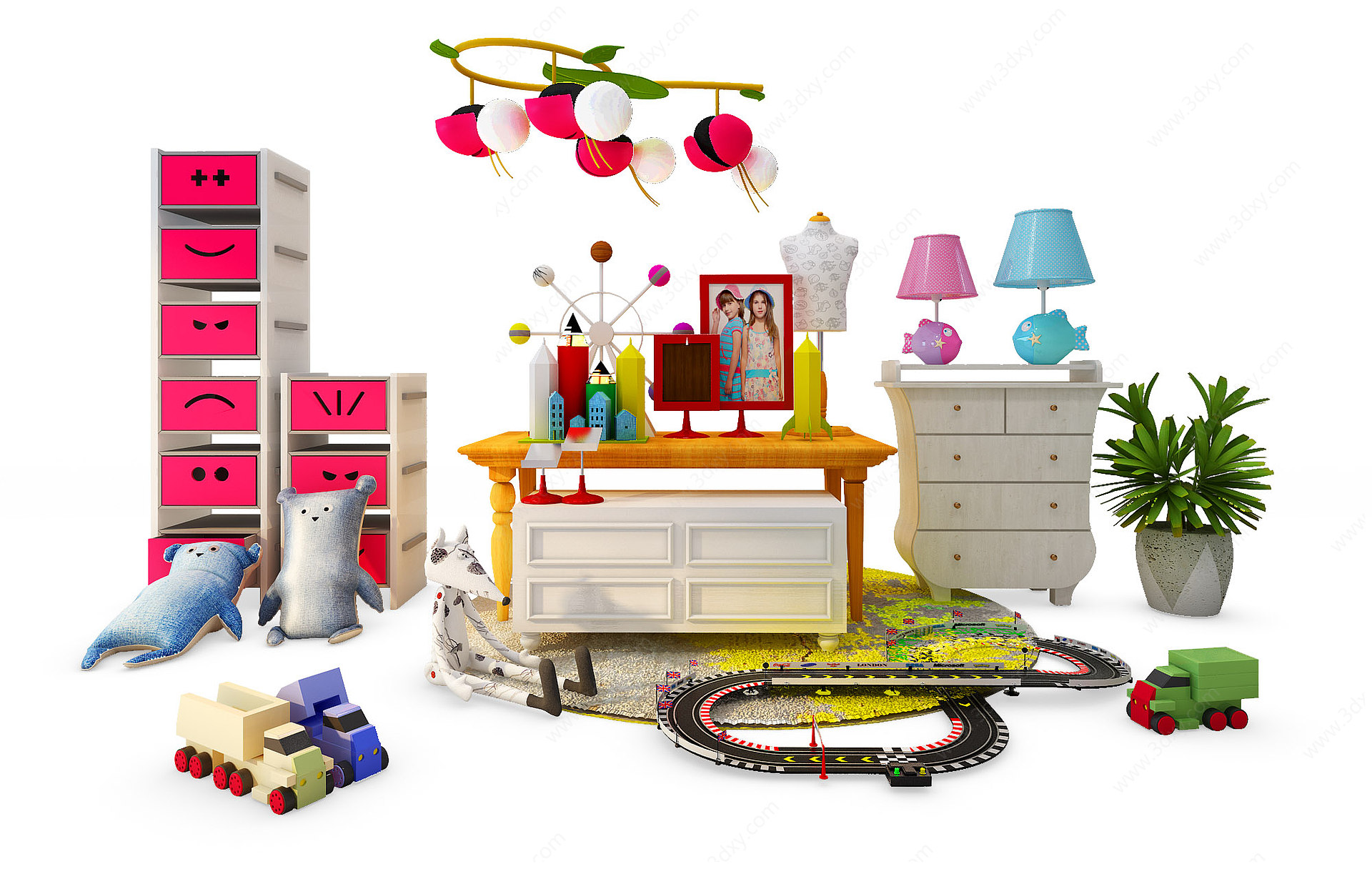 简欧儿童柜玩具吊灯组合3D模型