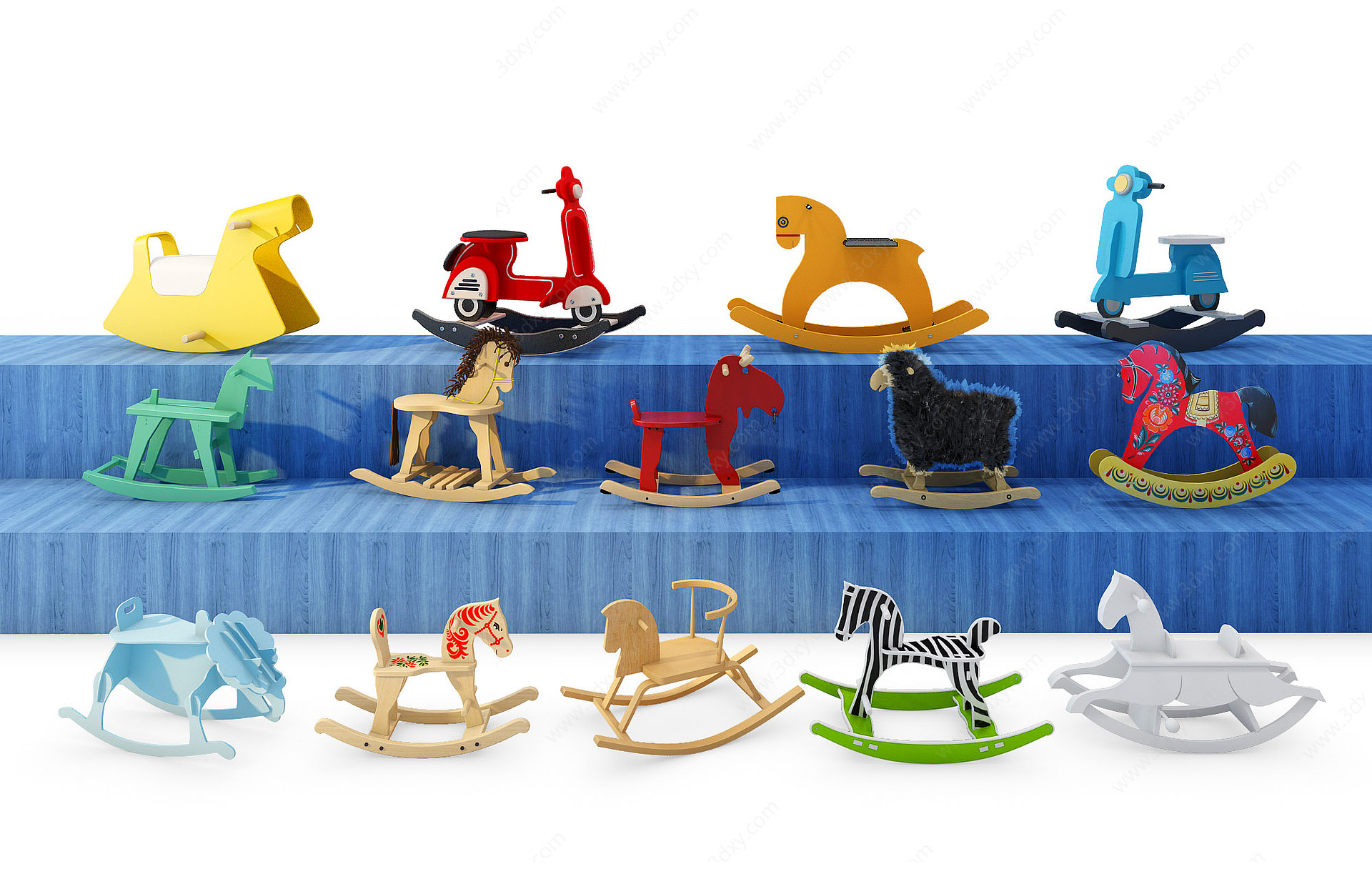现代儿童木马摇椅玩具3D模型