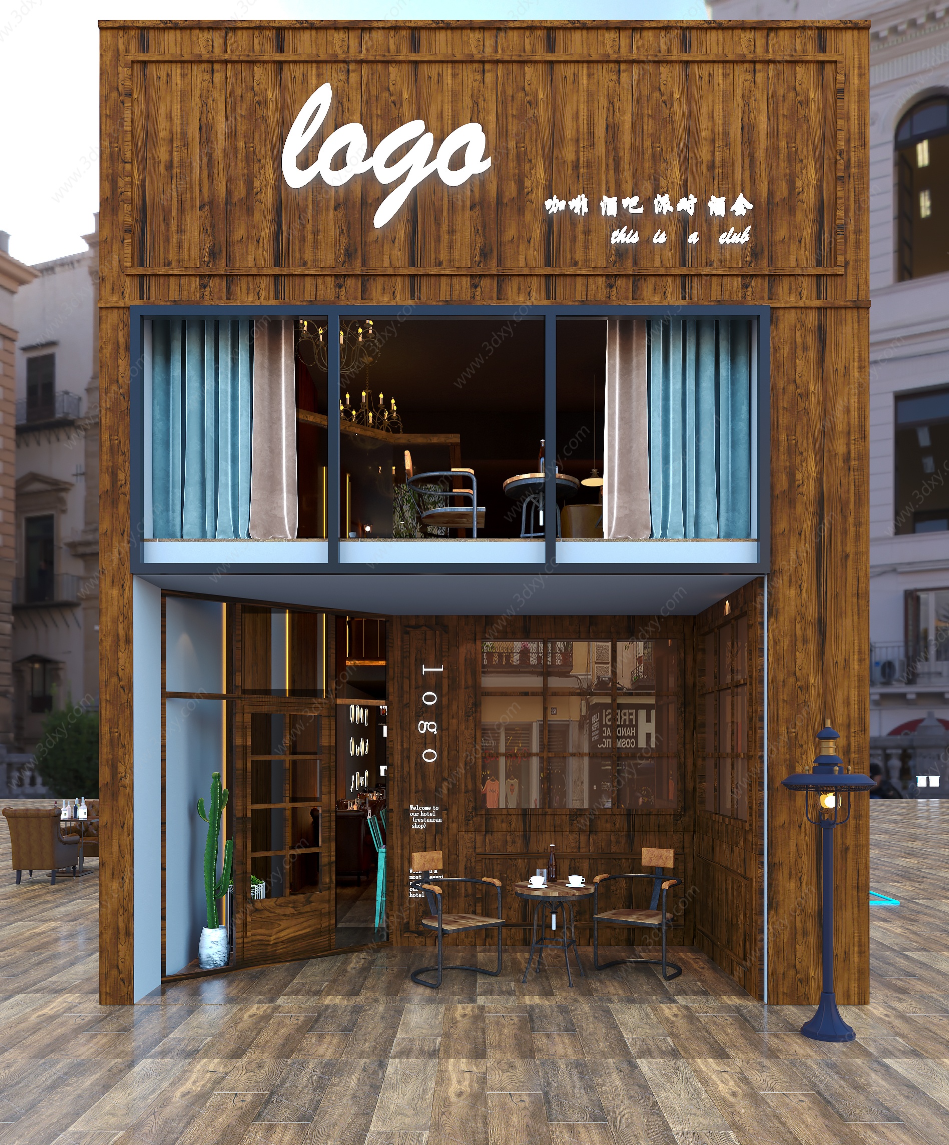 工业风西餐厅咖啡店门头3D模型