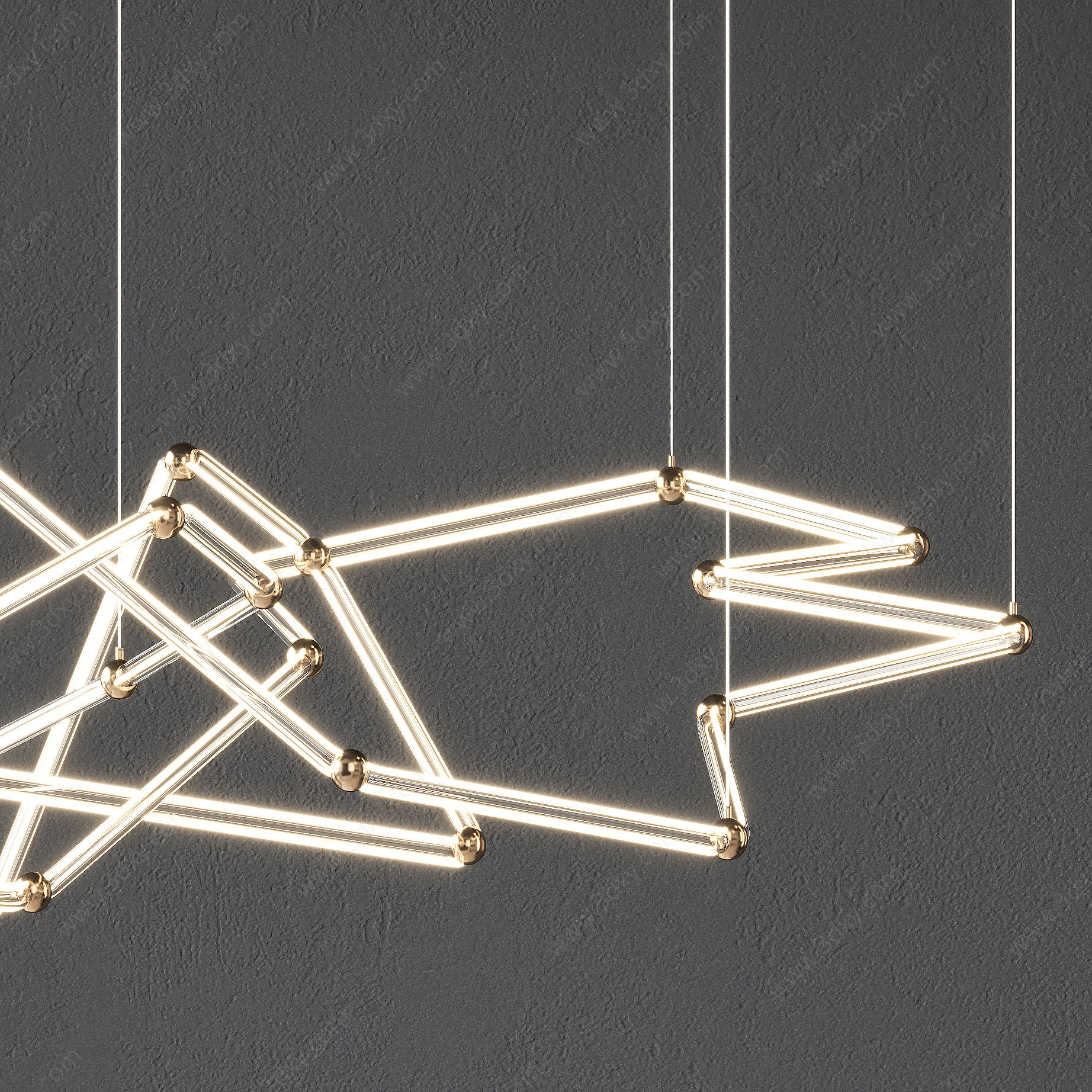 现代金属造型线灯吊灯3D模型