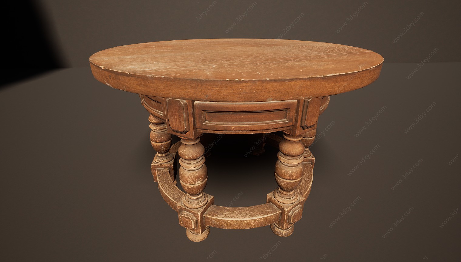 做旧旧物破旧圆形实木餐桌3D模型