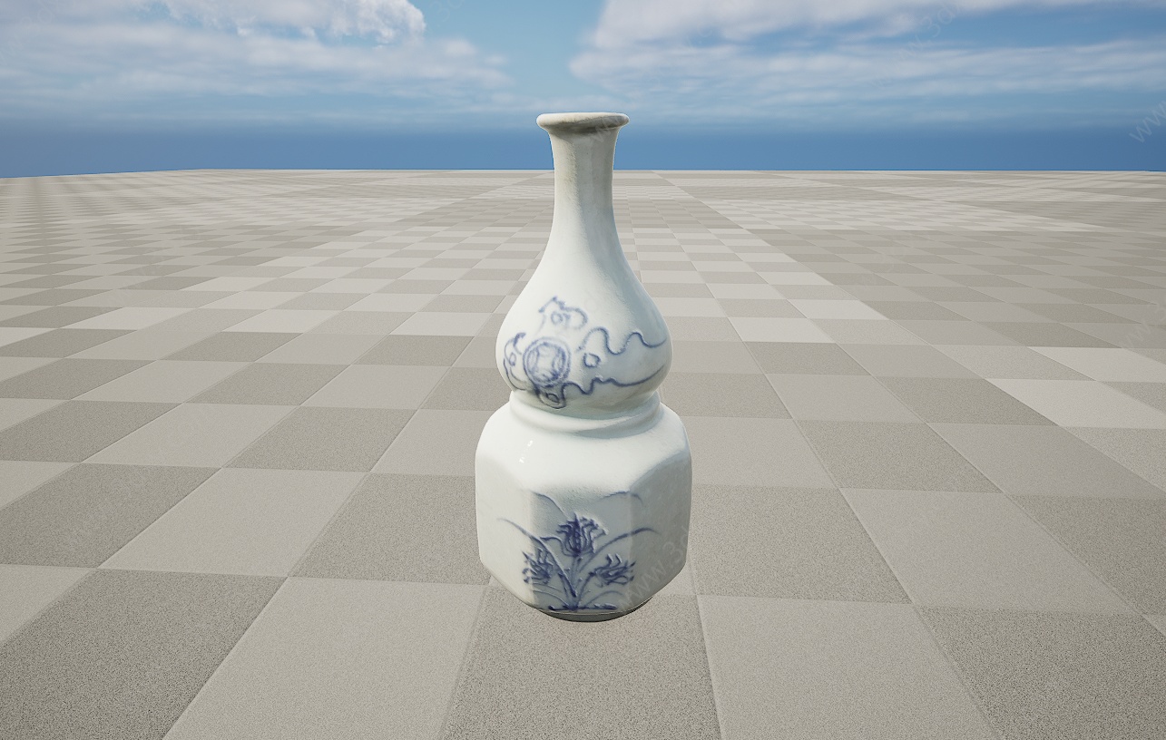 青花瓷器葫芦花瓶3D模型